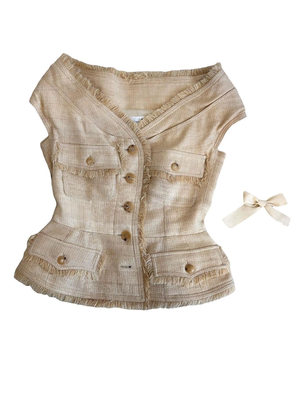 Dior × John Galliano Dior Vintage (2011) Off the Shoulder Bar Vest - Beige Tweed Size XS / US 0-2 / IT 36-38 - 1 Thumbnail