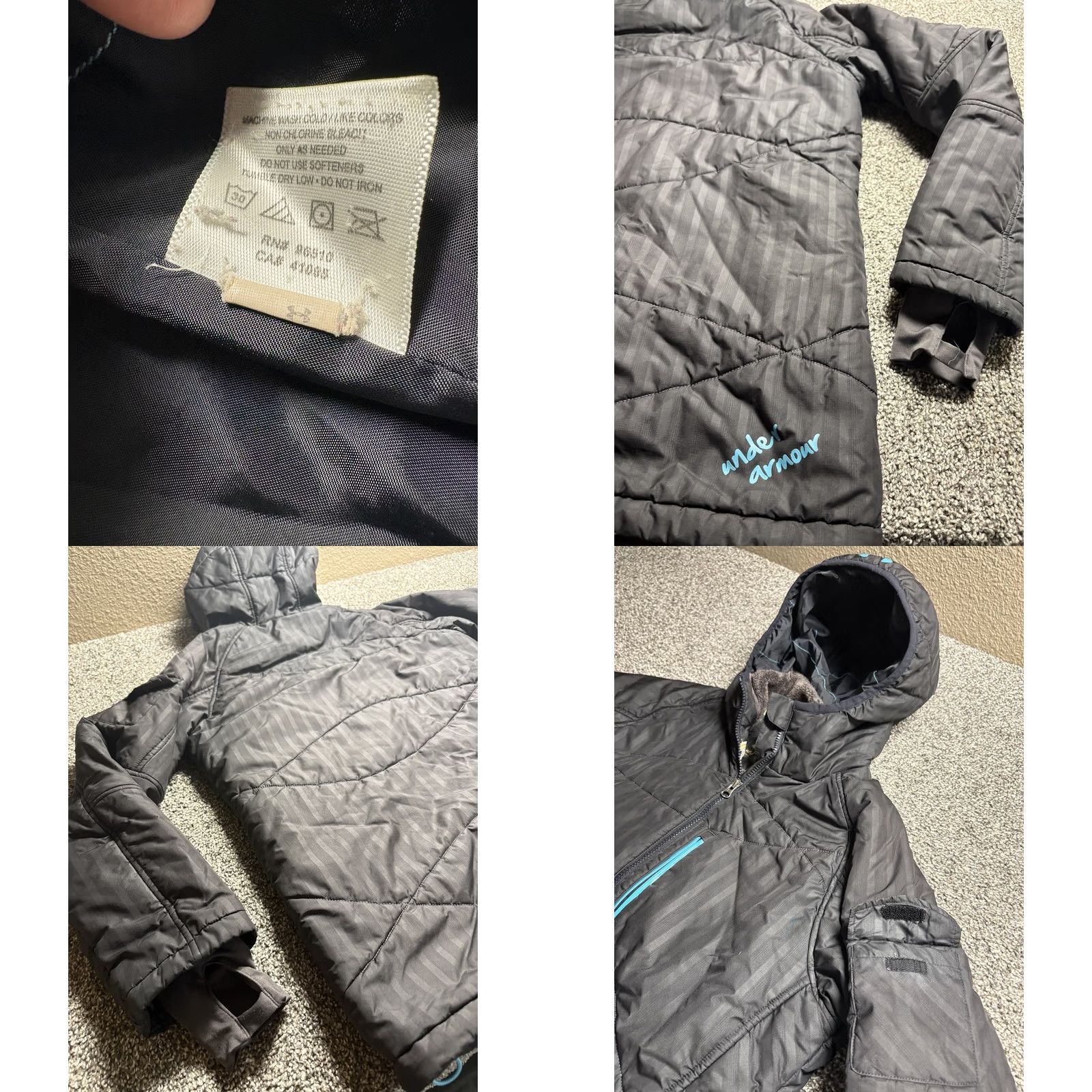 Under Armour Under Armour Puffer Jacket Womens Large Black Hooded Thumbholes Faux Fur Neck Activewear Size L / US 10 / IT 46 - 9 Thumbnail