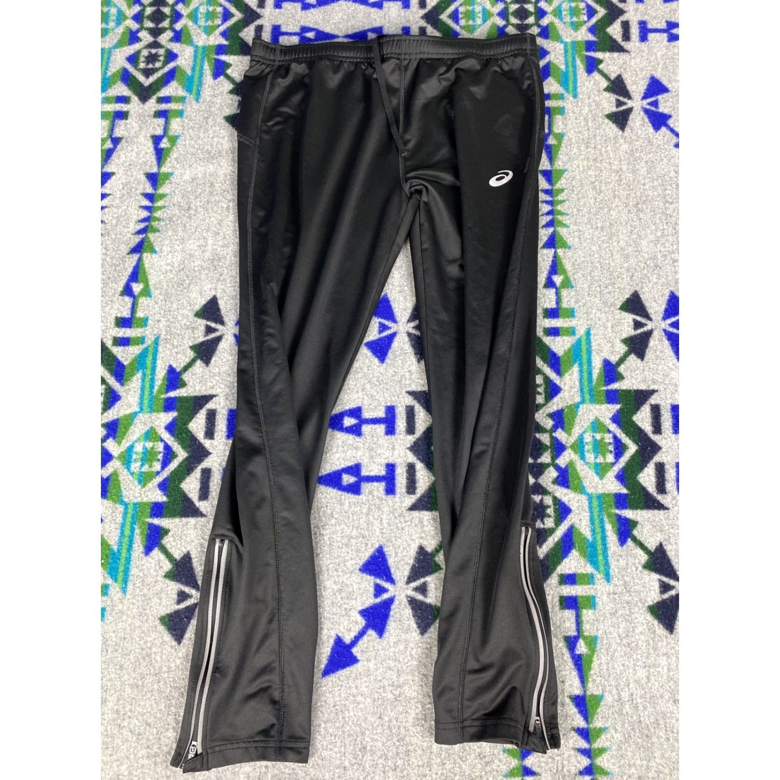 Asics ASICS Running Pants Mens L Black Reflective Ankle Zip Butt Pocket Spandex Tight Size US 33 - 2 Thumbnail