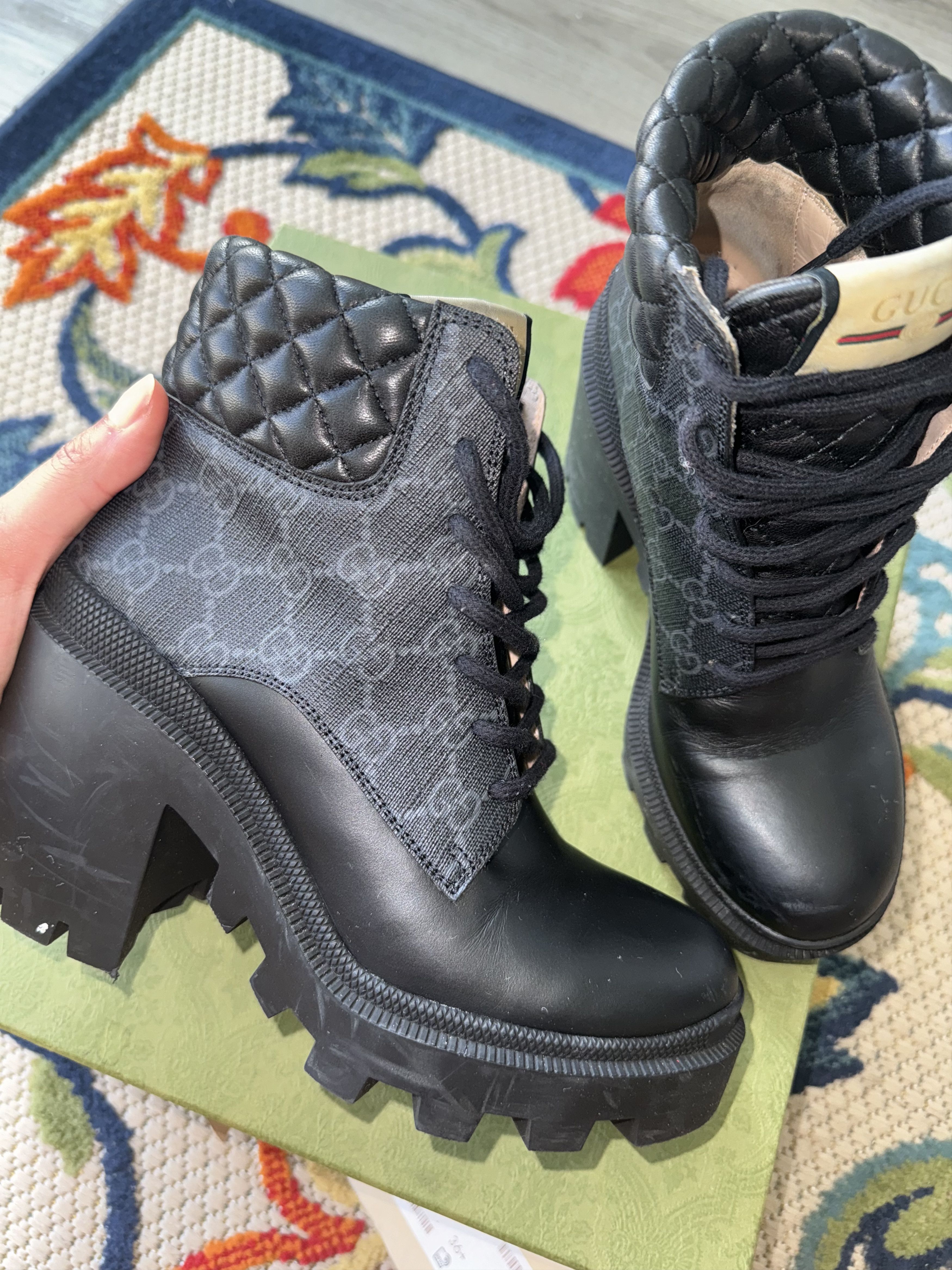 Gucci Apollo Calfskin GG Supreme Nappa Samoa Quilted Lace Up Size US 6 / IT 36 - 1 Thumbnail
