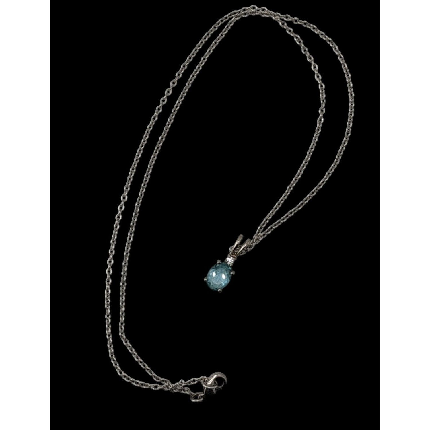 Other Elegant Silver Tone Necklace With Blue Topaz Oval Pendant An Size ONE SIZE - 2 Thumbnail