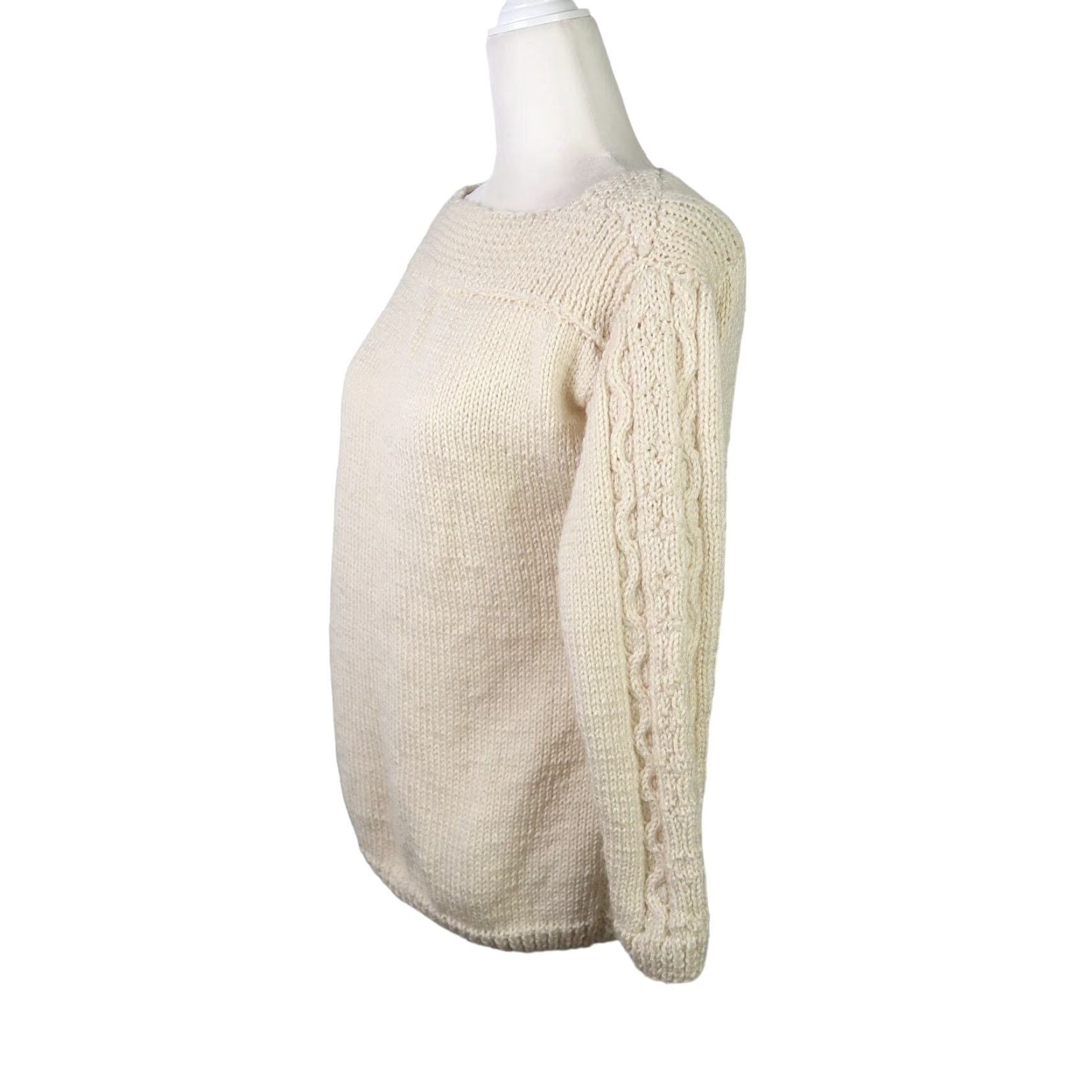 Vintage VINTAGE 70s cream handknit square neck sweater S Women Long Sleeve Pullover Acrylic Knit Casual Shirt Size S / US 4 / IT 40 - 3 Thumbnail