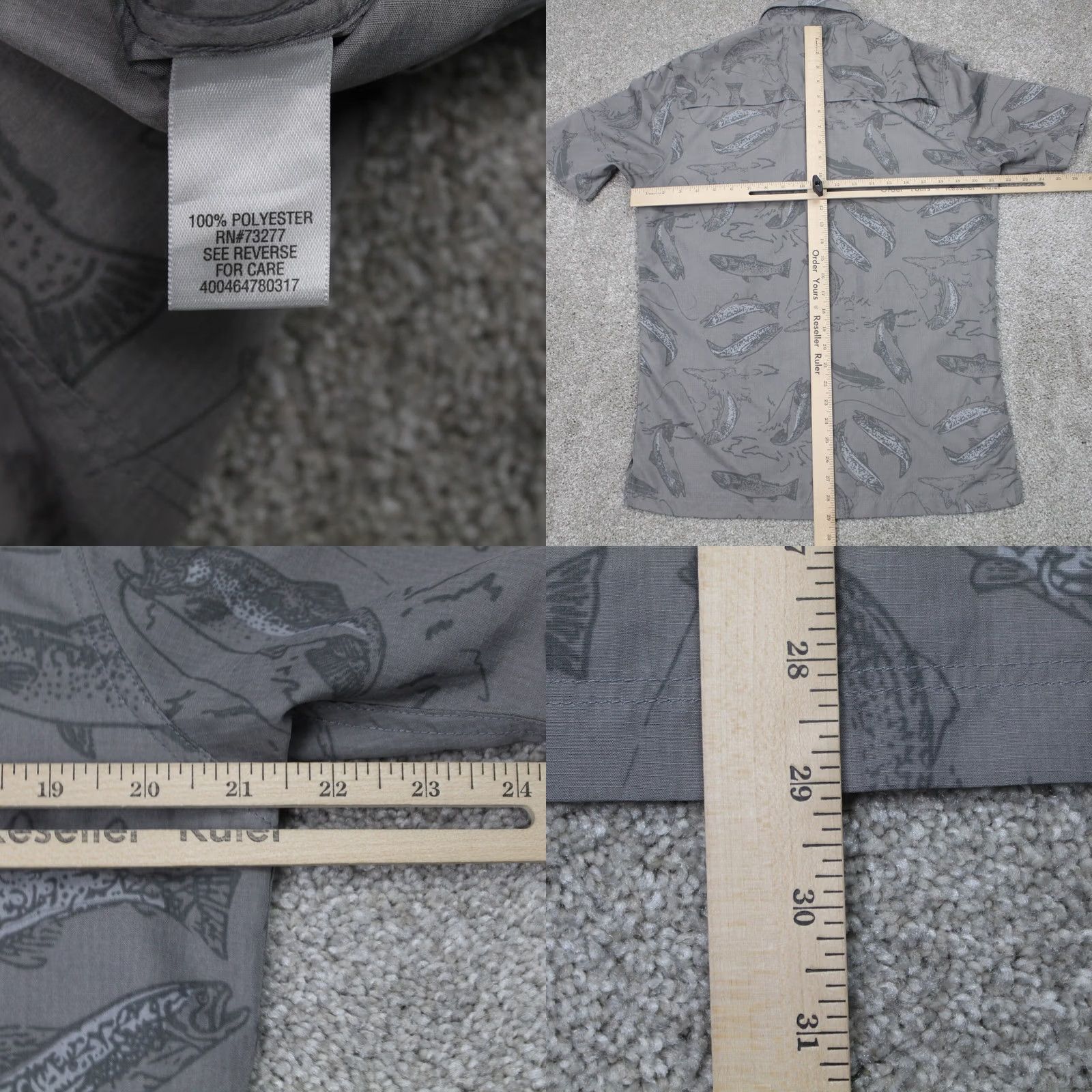 Croft & Barrow Croft & Barrow Quick Dry AOP Shirt Men S Gray Fish All Over Print S/S Button Up Shirt Size US S / EU 44-46 / 1 - 8 Thumbnail