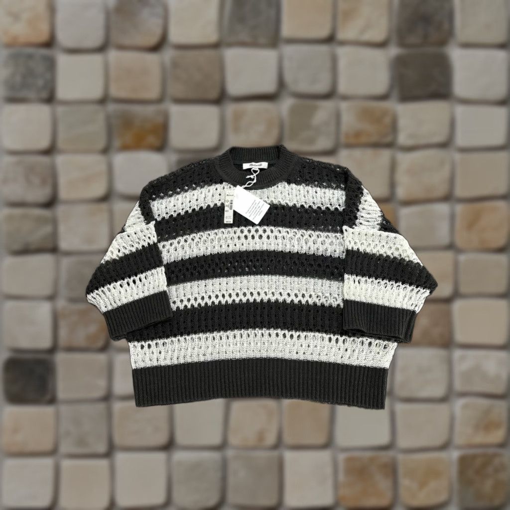 Madewell Madewell Sweater Women 2XS Multicolor Open Stitch Striped Crew Neck Pullover Knit Cotton Relaxed Fit Casual Fall Winter Women Size XXS / US 00 / IT 34 - 1 Thumbnail