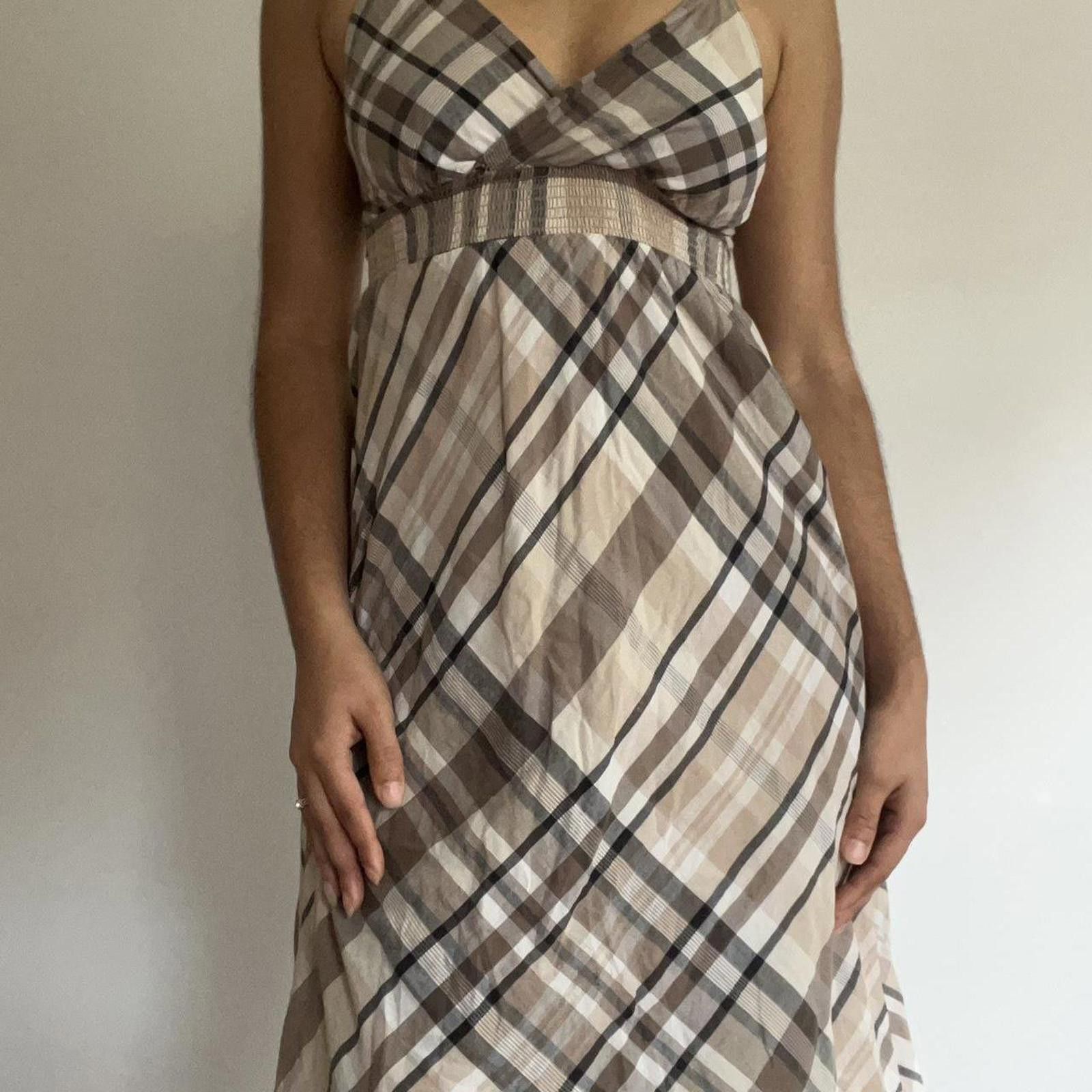 Other Tan and brown plaid midi dress with adjustable straps Size S / US 4 / IT 40 - 1 Thumbnail