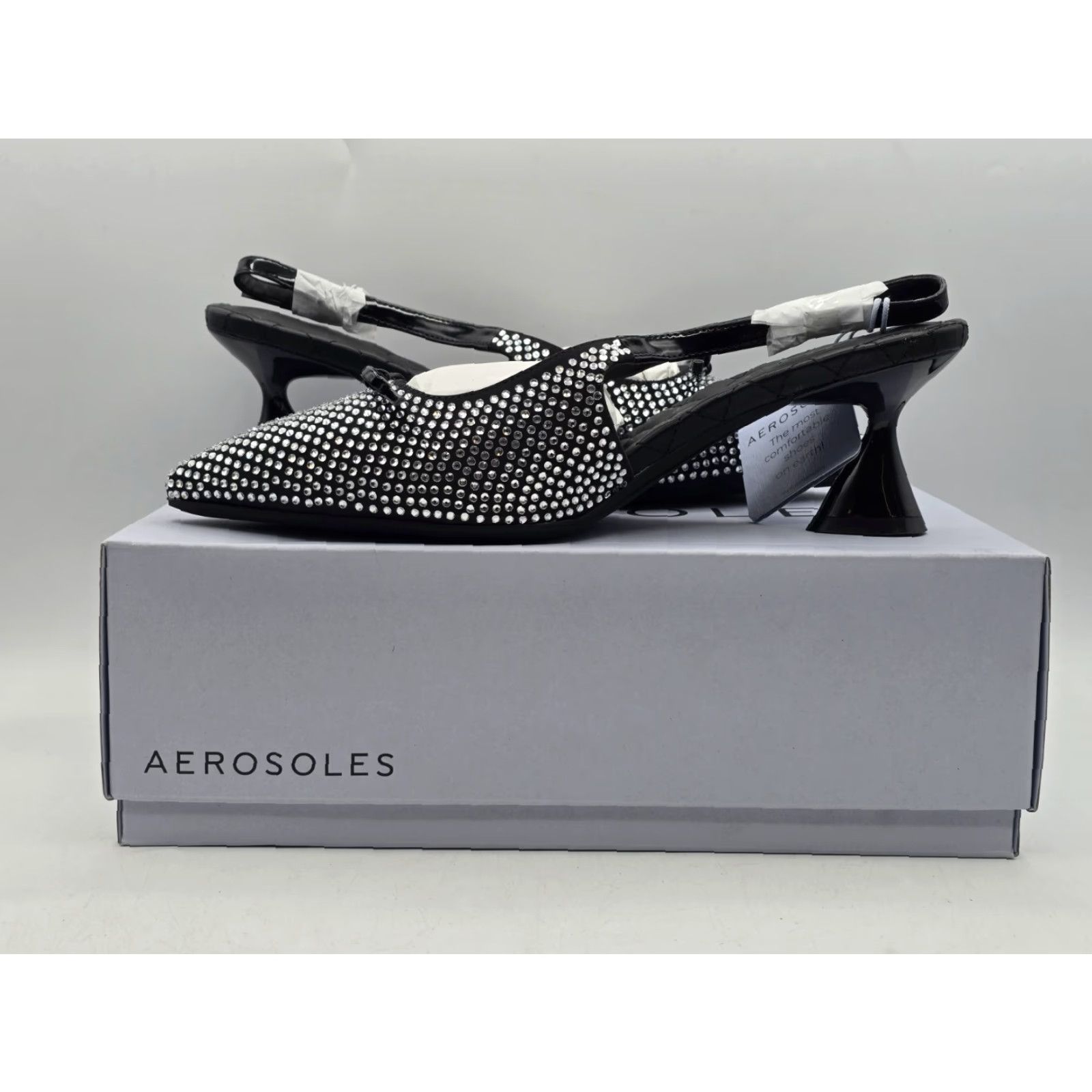 Vintage Aerosoles Janice Pump - Women's Black Satin - Size 9.5 M - Pointed Toe - Rhinestone, Bow, Buckle - Spool Heel - Formal Everyday Wear - Shoes - Women Size US 10 / IT 40 - 5 Thumbnail