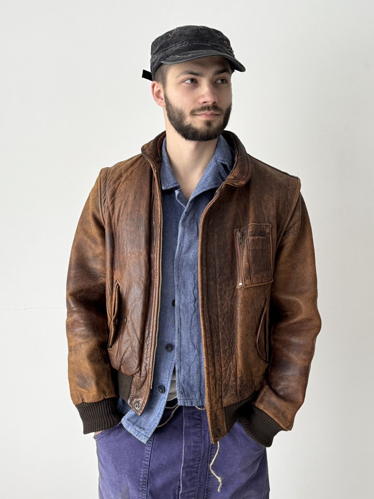 Vintage ≈1960s Vintage USA Hunting 2 in 1 Faded Leather Jacket Size US M / EU 48-50 / 2 - 2 Thumbnail