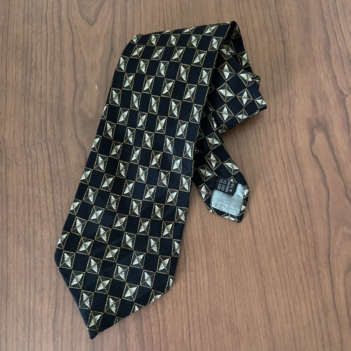 Valentino Valentino Men's Necktie Handmade Italy Silk Gold Black Geo Size ONE SIZE - 5 Thumbnail