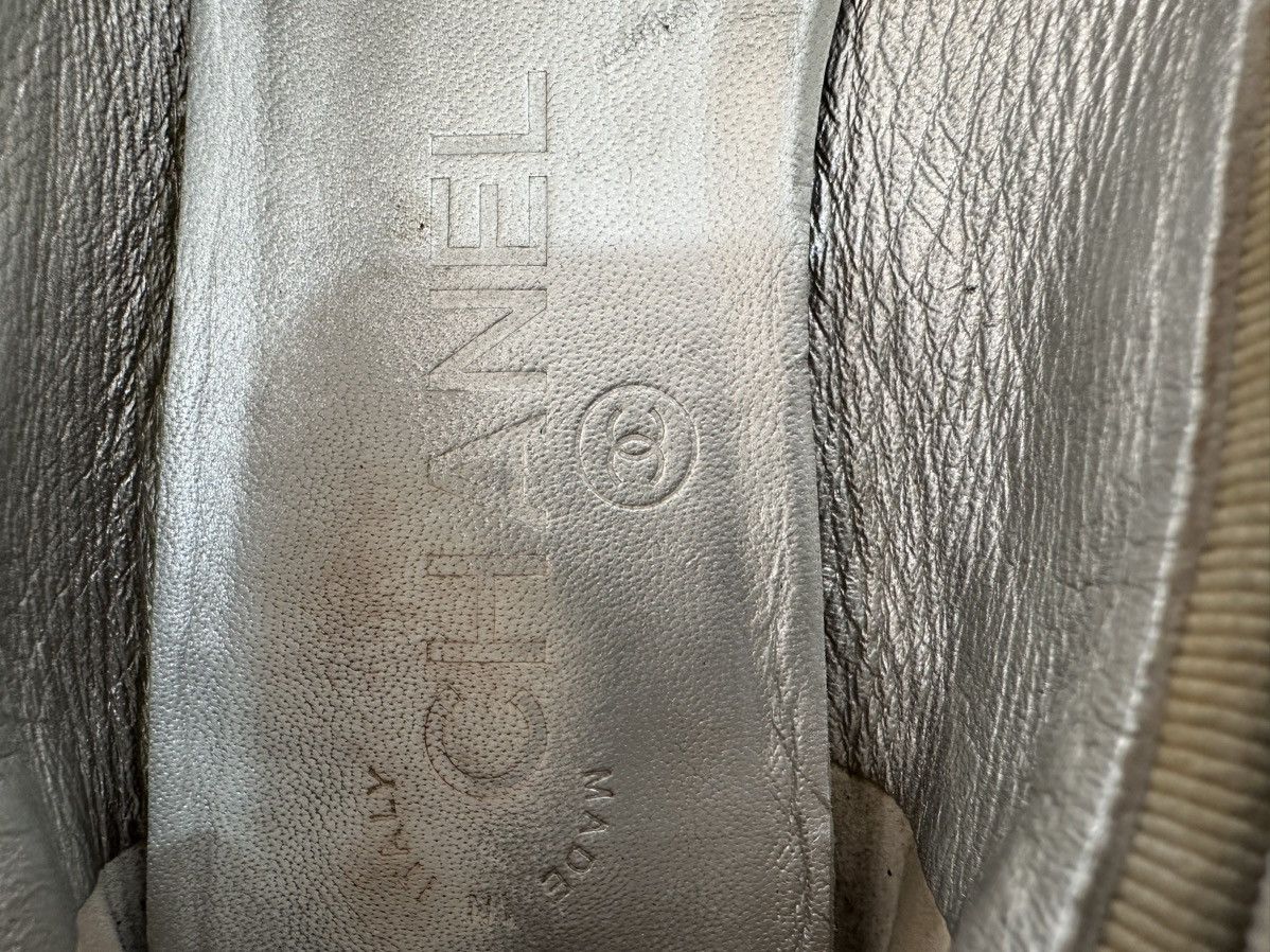 Chanel 💗Chanel Silver/Black💗Patent Leather, Leather Bow CC Cap Toe Size US 6.5 / IT 36.5 - 7 Thumbnail