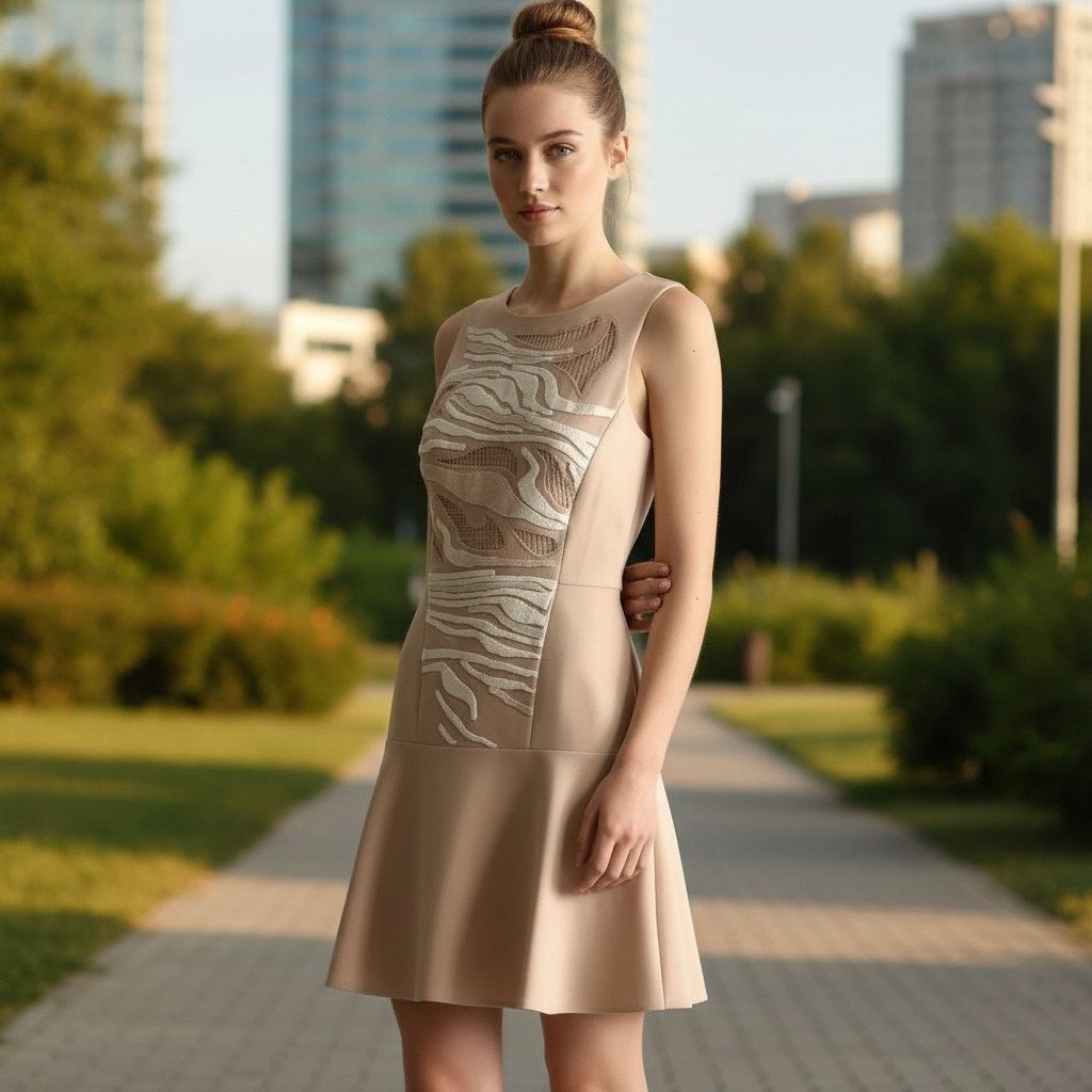 Tibi Tibi Beige Crew Neck Sleeveless Mini Dress, US6 Size M / US 6-8 / IT 42-44 - 3 Thumbnail