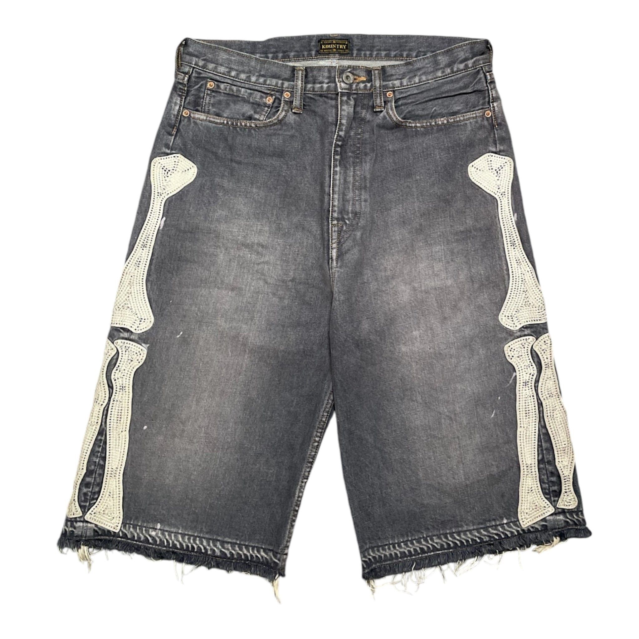 Kapital Bone Denim Shorts Washed Black White Size US 36 / EU 52 - 1 Thumbnail