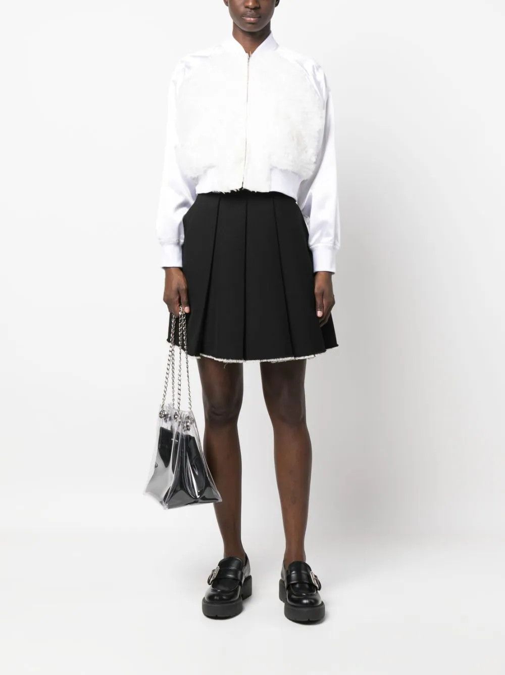 Comme des Garcons Girl o1mle0824 Ruffled Tulle Panel Bomber Jacket in White Size M / US 6-8 / IT 42-44 - 2 Thumbnail