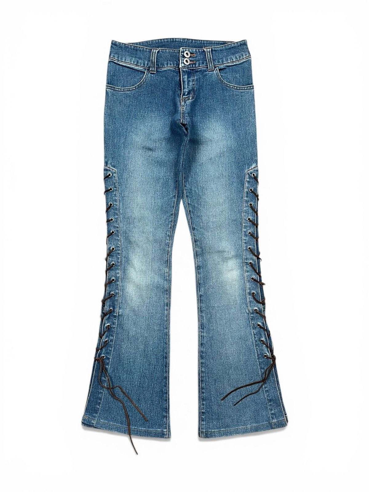 Japanese Brand Lace up Flare Denim Pants Size US 27 - 1 Thumbnail