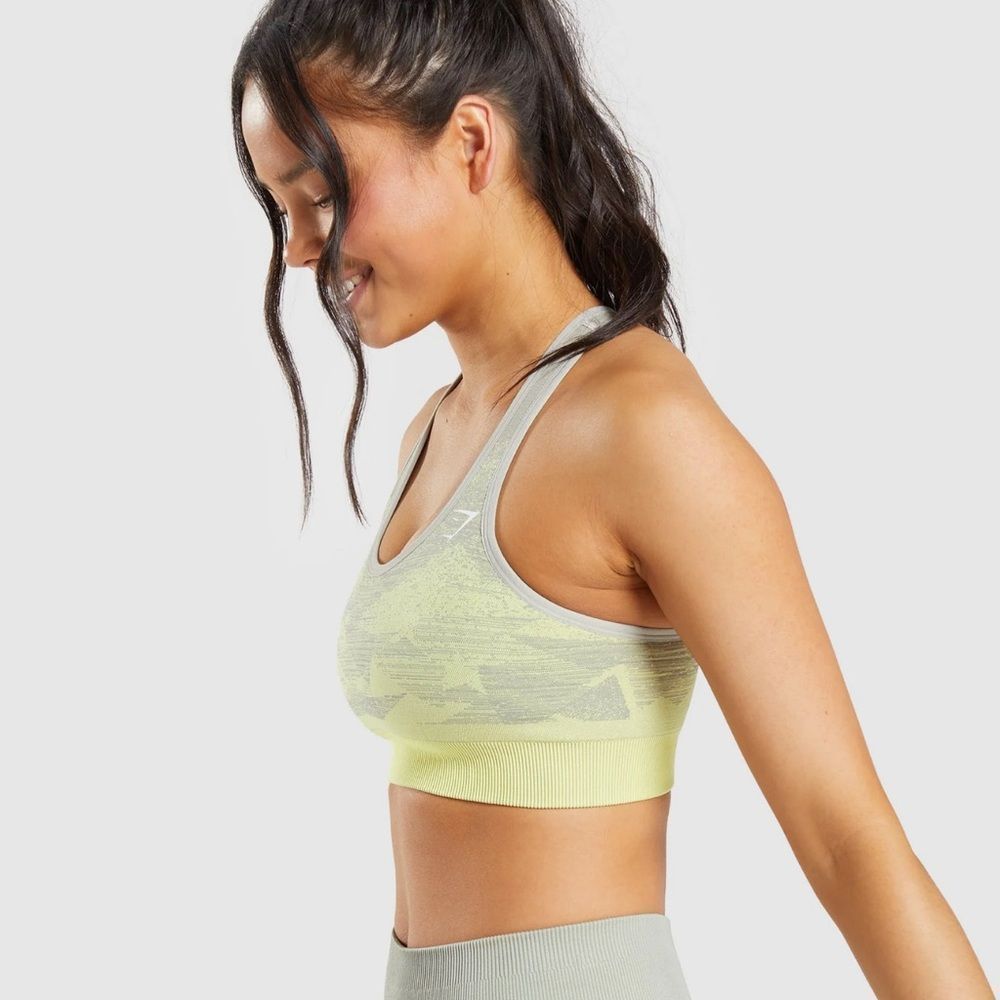 Gymshark Gymshark Gray and Yellow Racerback Sports Bra Size S / US 4 / IT 40 - 2 Thumbnail