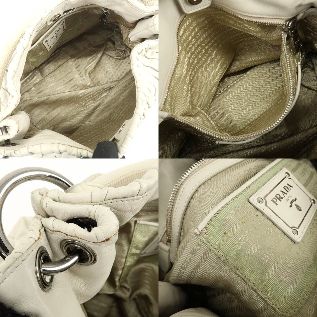 Prada Prada Gathered Lambskin Shoulder Bag Beige Size ONE SIZE - 7 Thumbnail