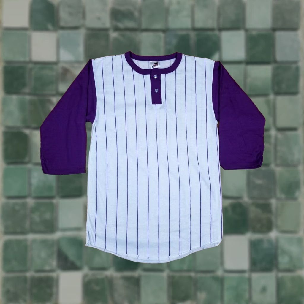 Vintage VINTAGE 80's BANTAM PURPLE STRIP 3/4 RAGLAN T-SHIRT SZ SMALL DEADSTOCK MEN T-Shirt XL Purple USA Retro Calm Size US XL / EU 56 / 4 - 1 Thumbnail