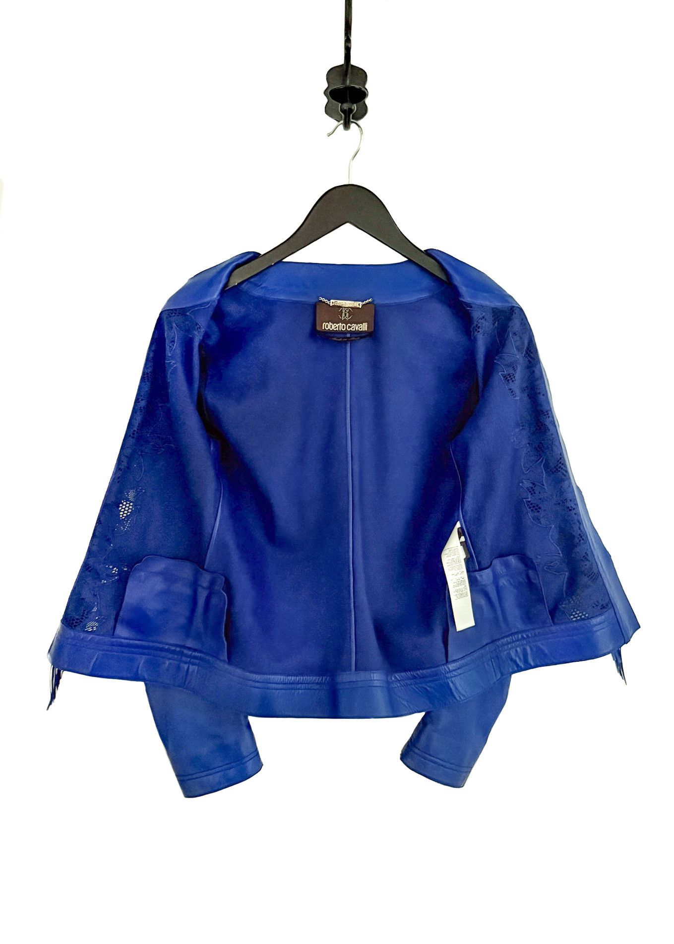 Roberto Cavalli Roberto Cavalli Royal Blue Leather Fringed Perforated Jacket Size S / US 4 / IT 40 - 7 Thumbnail