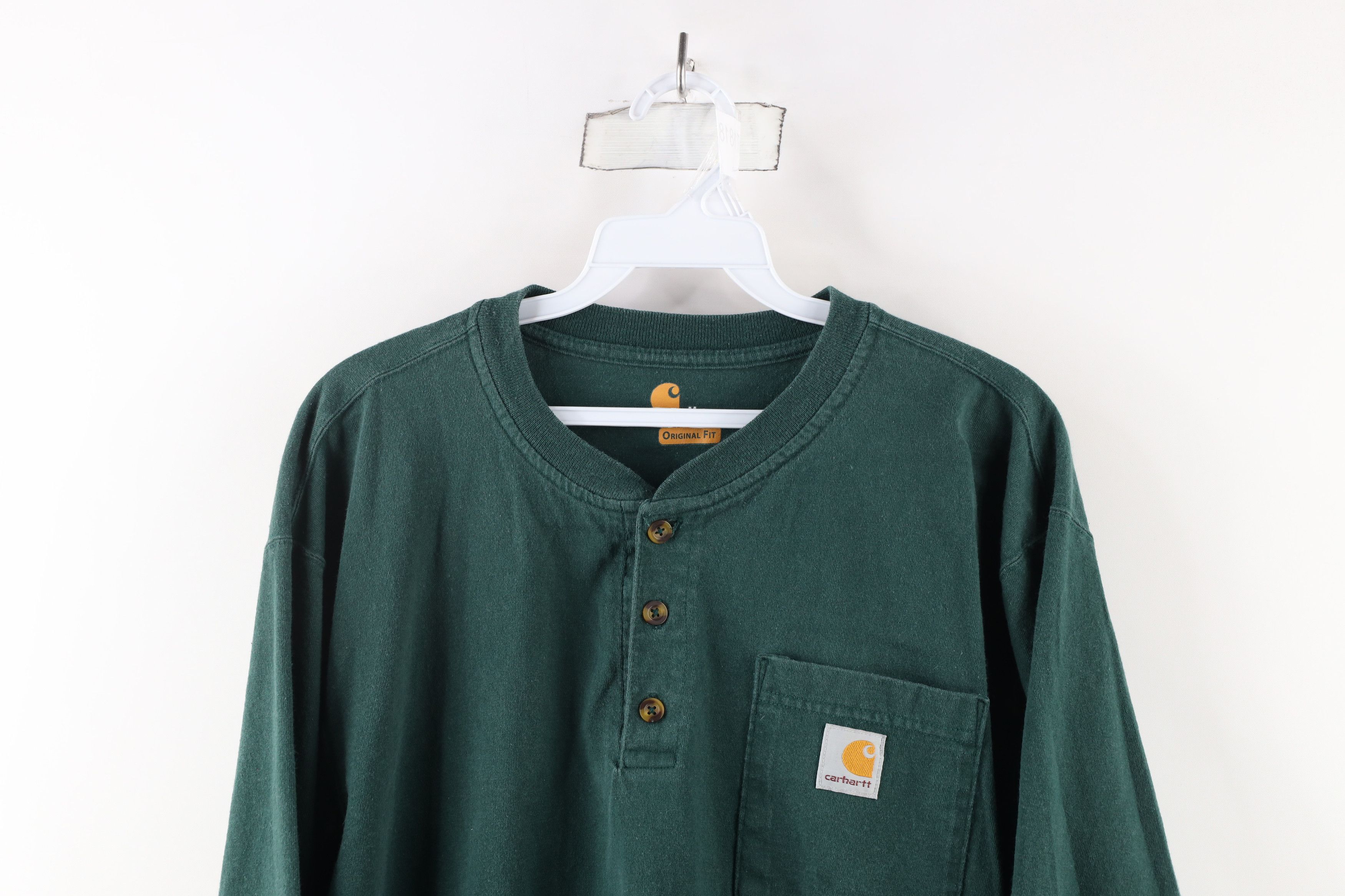 Carhartt × Vintage Vintage Carhartt Spell Out Long Sleeve Henley T-Shirt Green Size US M / EU 48-50 / 2 - 2 Thumbnail