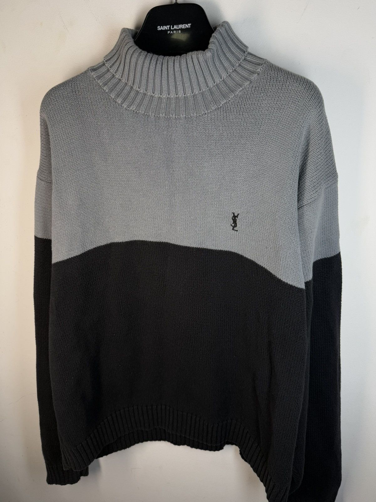 Yves Saint Laurent Grey/Black YSL Sweater Turtleneck Knit Size US XL / EU 56 / 4 - 15 Thumbnail