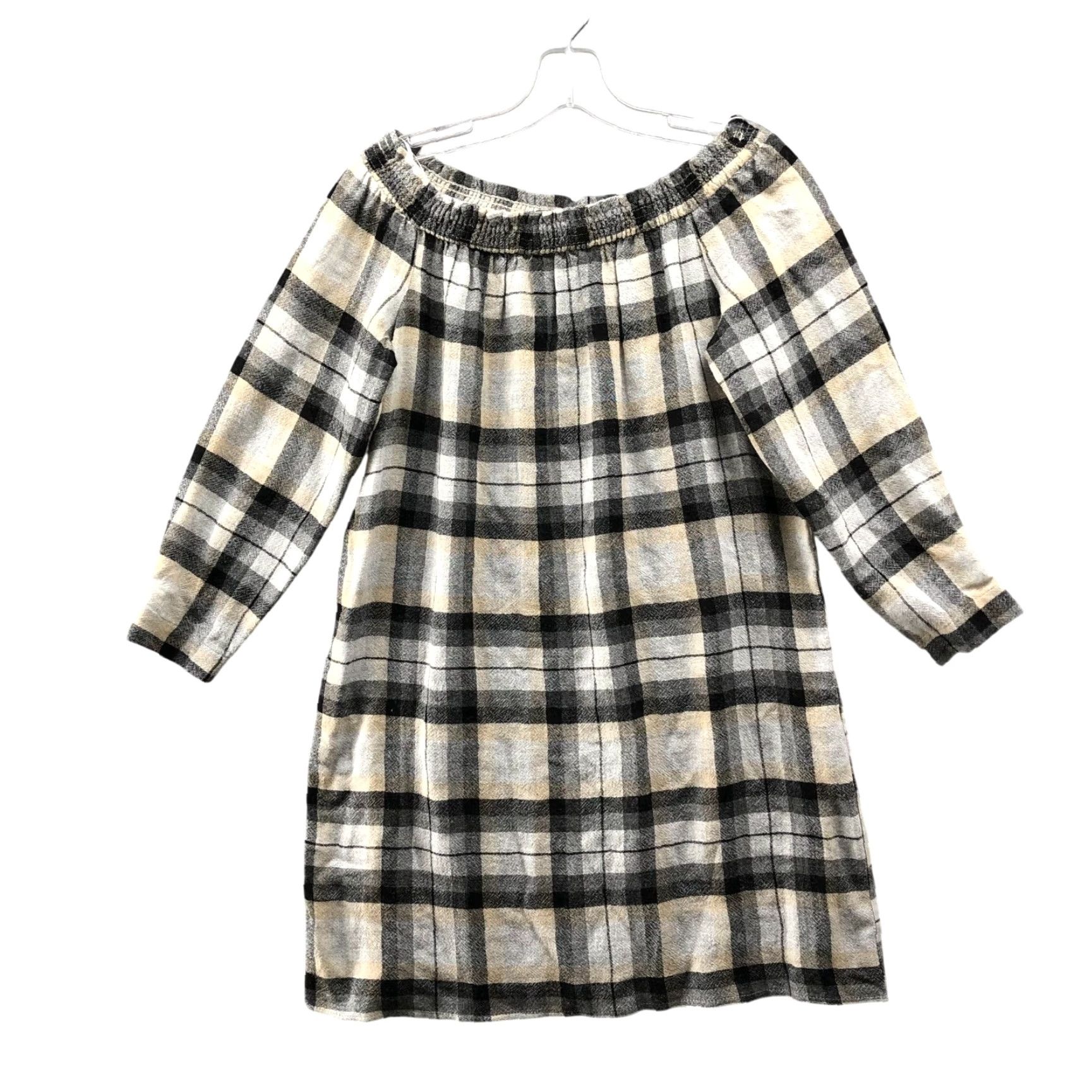 Zara Zara Off The Shoulder Plaid Mini Dress XS Beige Black 3/4 Sleeve Wool Blend Womens Size XS / US 0-2 / IT 36-38 - 2 Thumbnail
