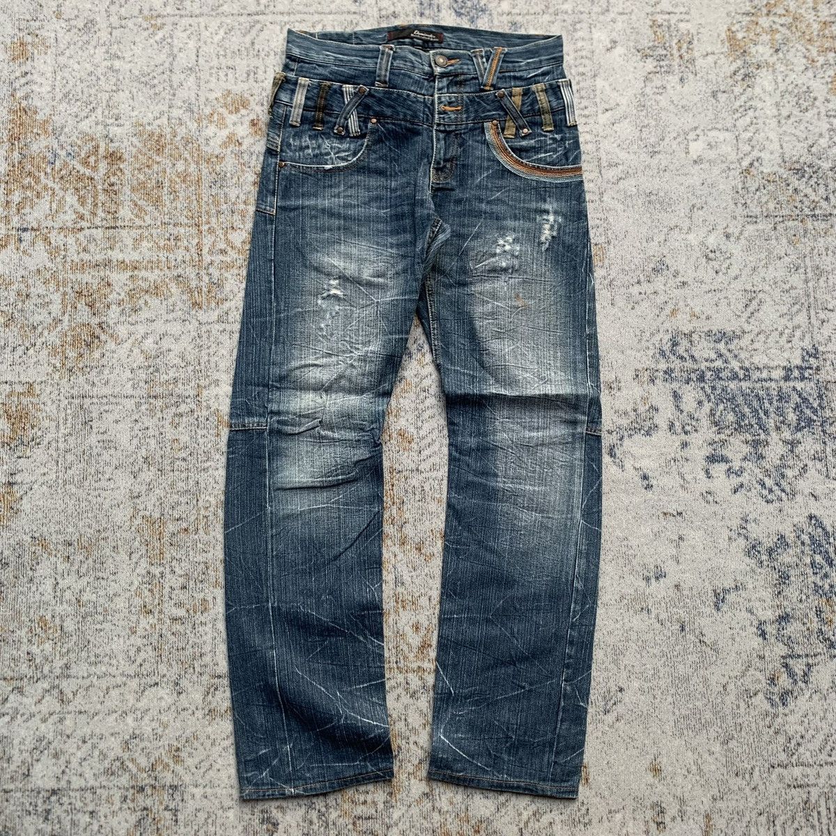 Japanese Brand Rare Vintage Dominate Distressed Double Waist Artisan Jeans Size US 30 / EU 46 - 1 Thumbnail