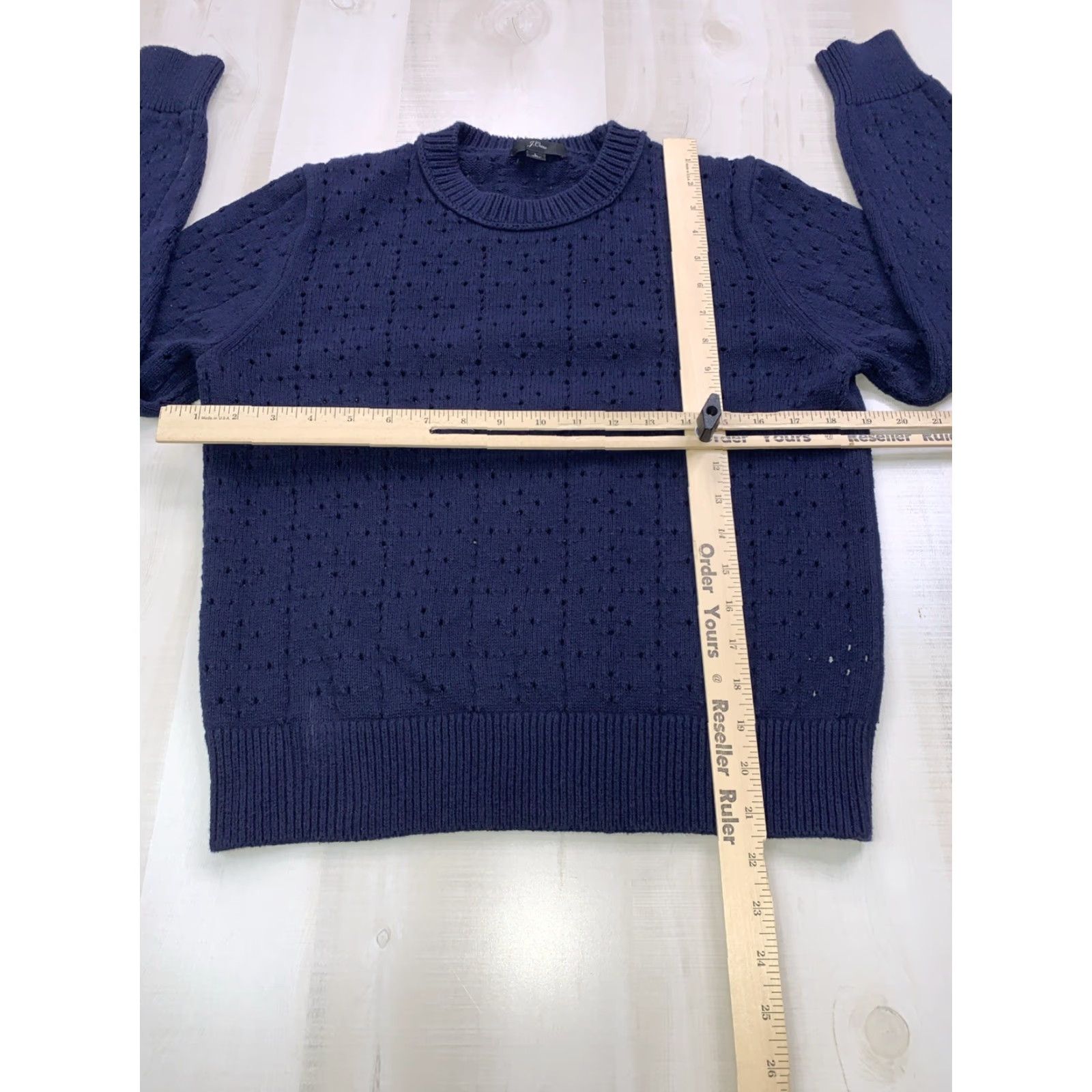 J.Crew J.CREW Preppy Navy Open-Hole Knit Womens Sweater L Knit Pullover Crew Neck Cotton Casual Winter Spring Fall Size L / US 10 / IT 46 - 2 Thumbnail