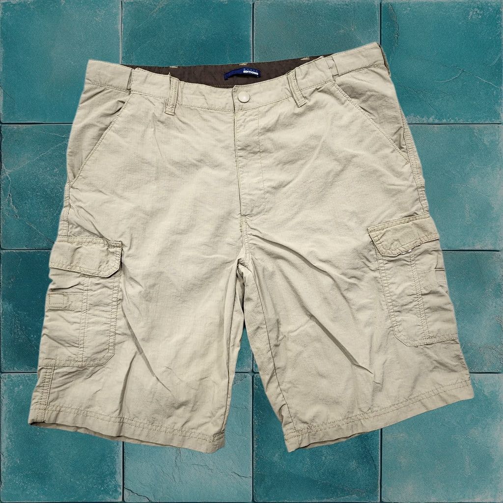 Vintage Basic Editions Shorts Mens 36 Beige Nylon Cargo Lined Outdoor Casual, Men's