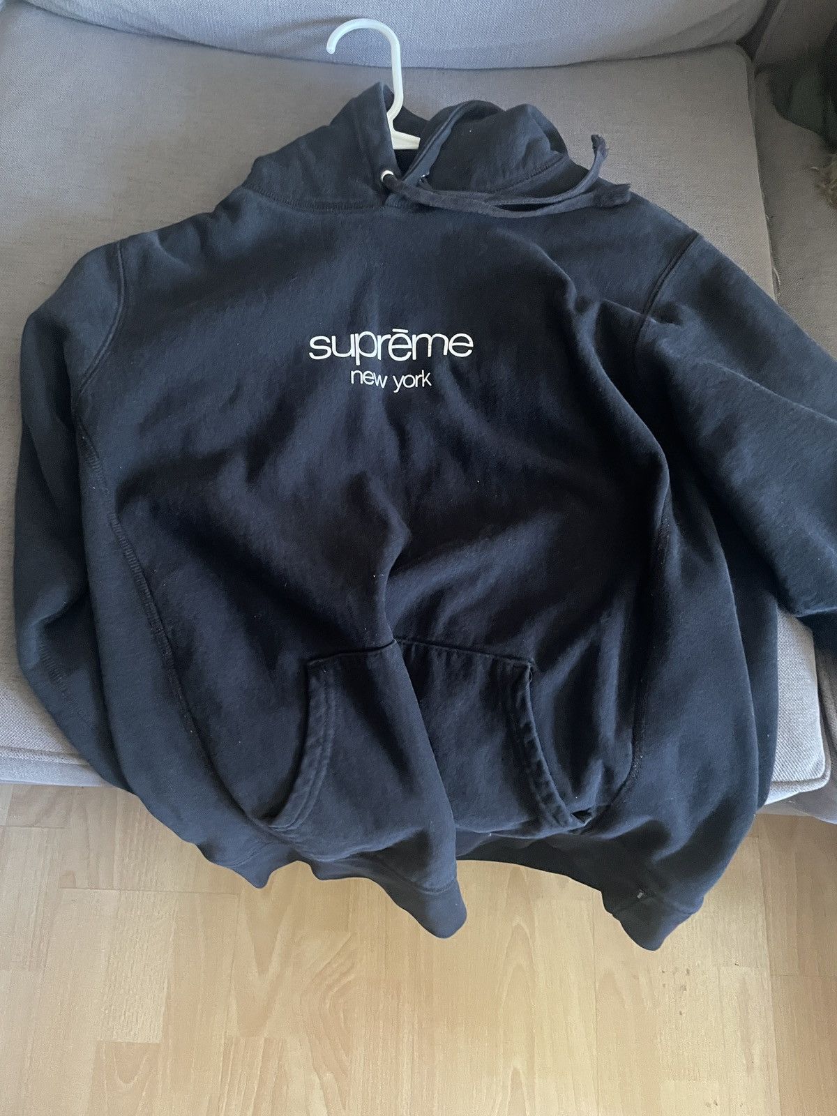 SUPREME CHROME CLASSIC LOGO HOODED SWEATSHIRT NAVY SIZE