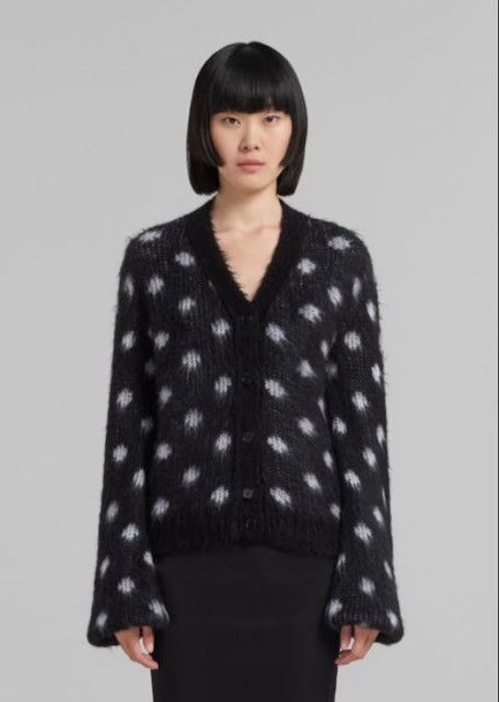 o1w1db11024 Marni Polka-Dot Cardigan in Black