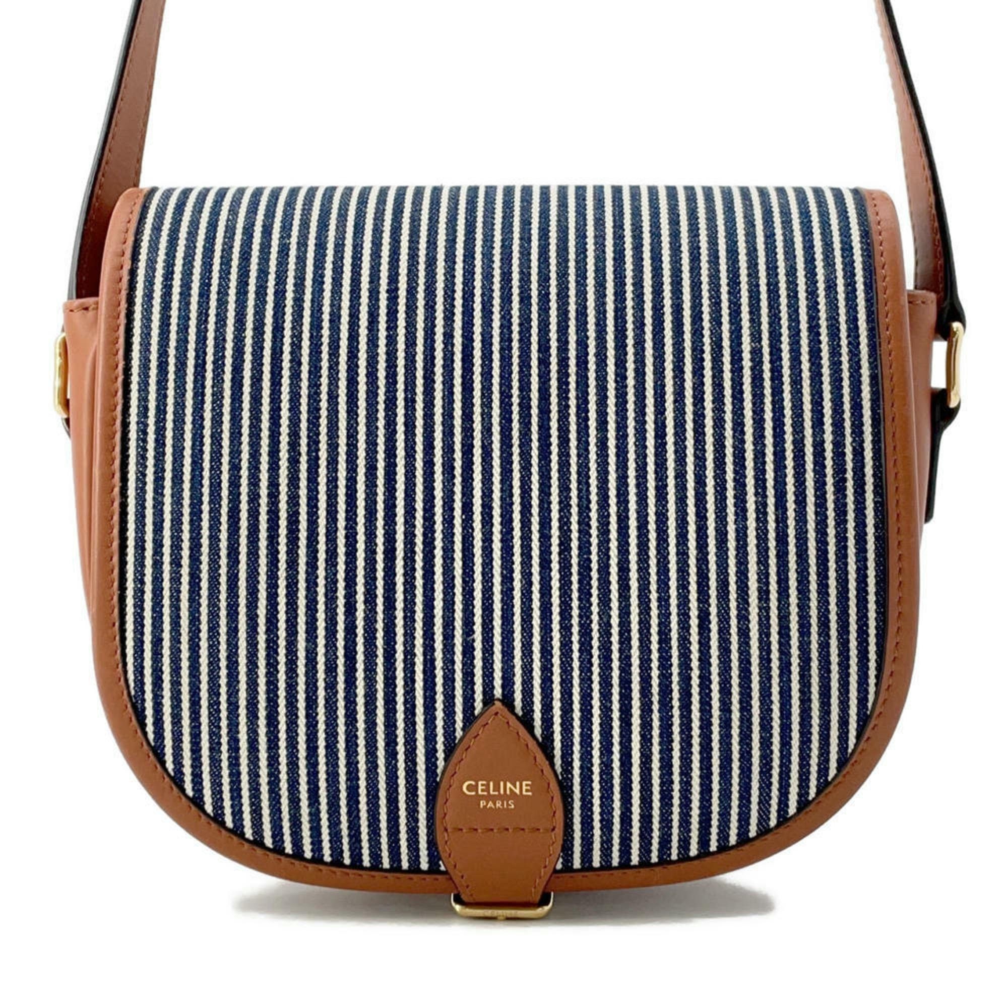 Celine Shoulder Bag Medium Folco Triomphe Stripe 191502 Celine Bags in Blue, Women's