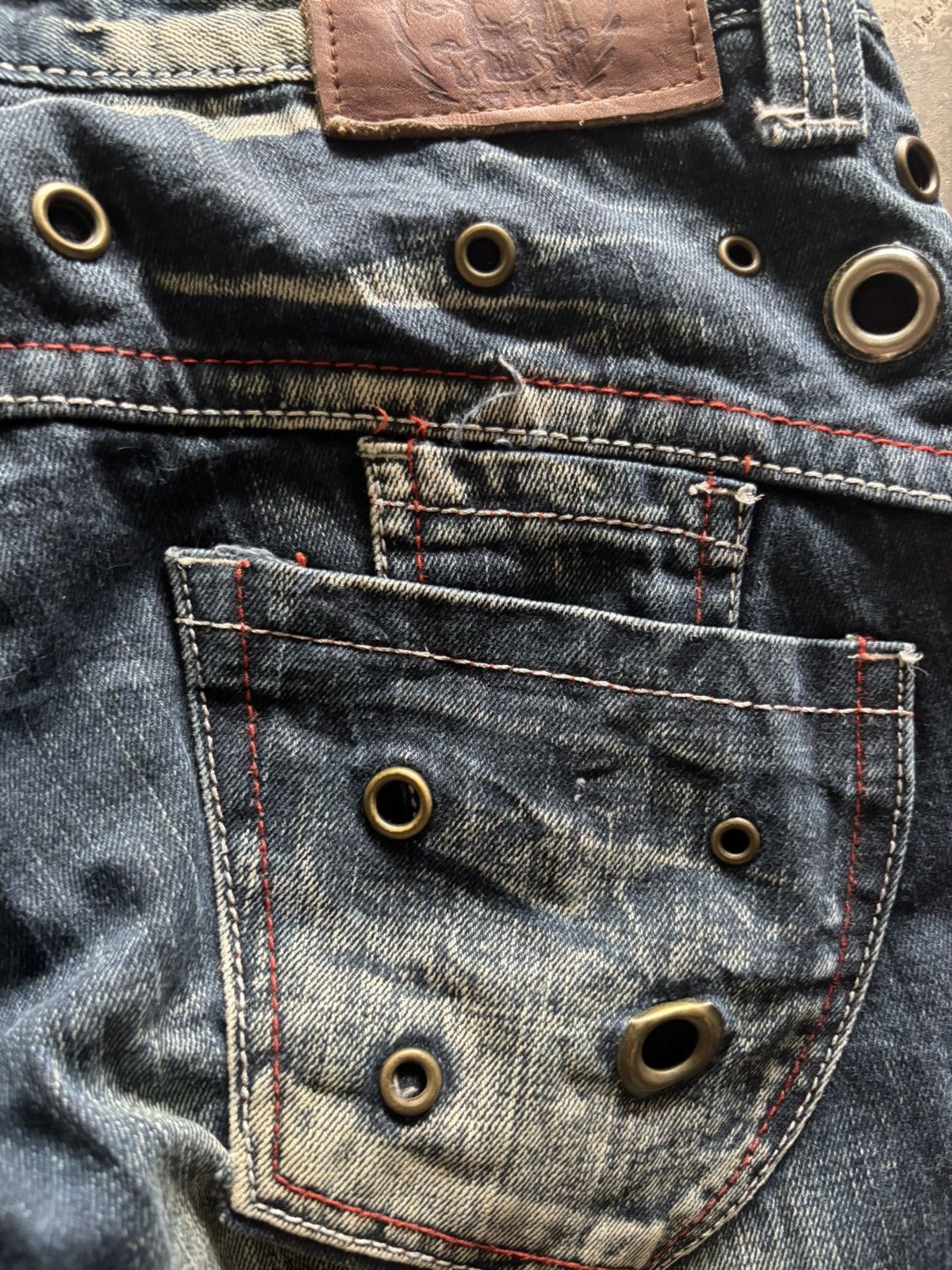 If Six Was Nine RIOBERA vintage flare jeans sick spellout back japanese punk Size US 29 - 18 Thumbnail