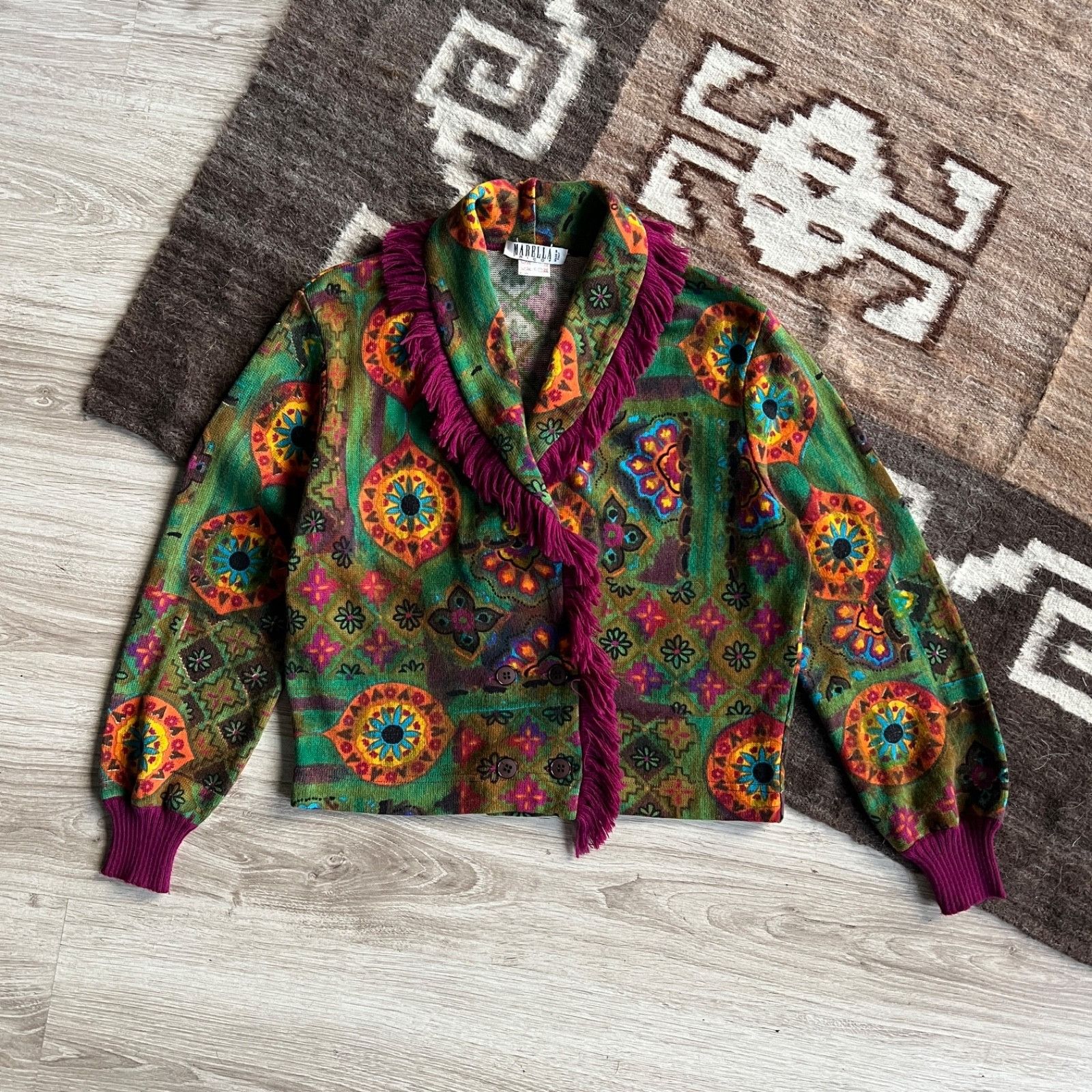 Marella Marella Italy Wool Blend Boho Ethnic Fringe Cardigan 9708AC Size S / US 4 / IT 40 - 4 Thumbnail