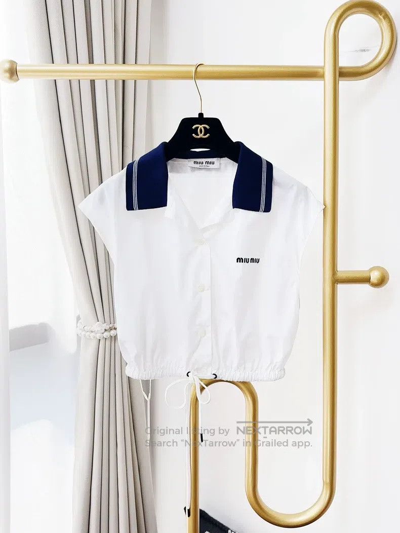 Miu Miu Miu Miu 36 Navy collar polo collar college wind drawstring Size S / US 4 / IT 40 - 1 Thumbnail