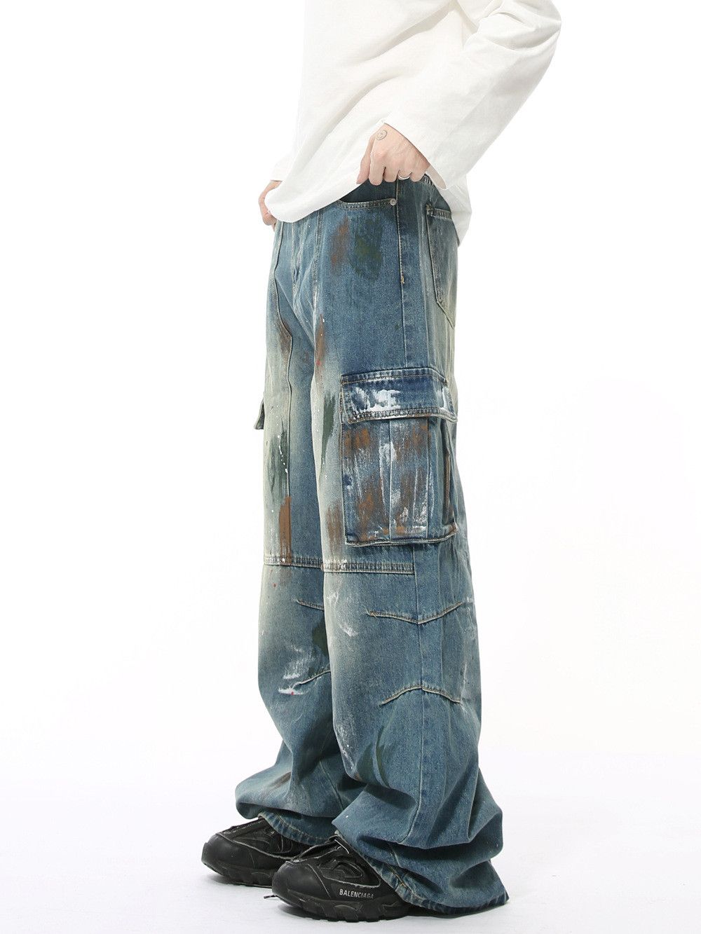 Japanese Brand Retro loose graffiti pocket jeans Size US 32 / EU 48 - 4 Thumbnail