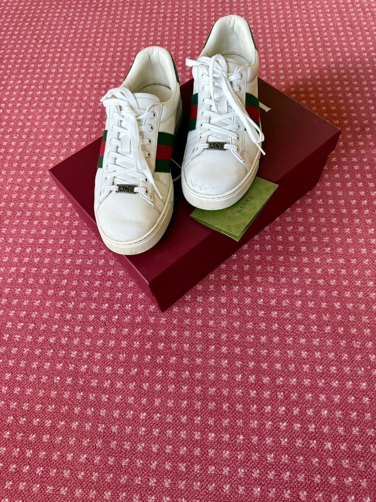 Gucci Gucci Ace Web Stripe Sneakers White Alligator Heel Size US 9.5 / EU 42-43 - 5 Thumbnail