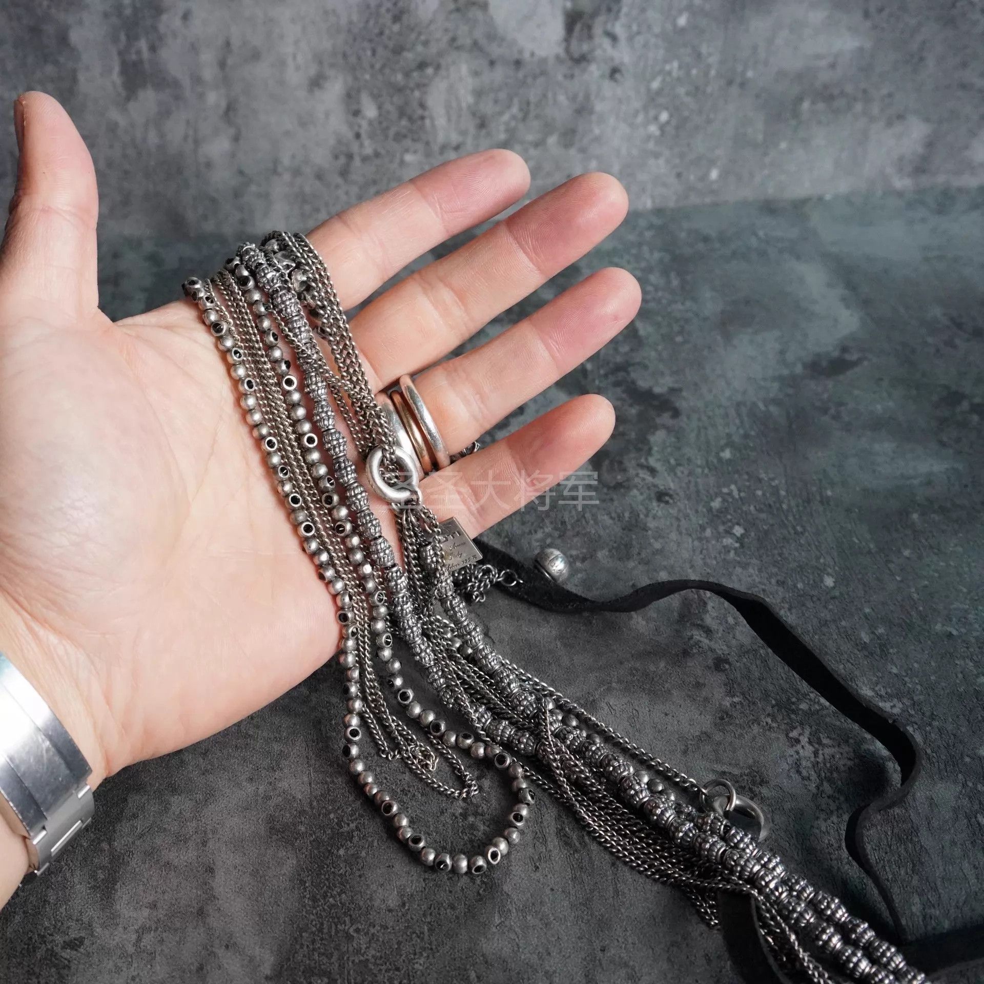 Goti Goti Silver Beaded Mixed Leather Necklace - New Size ONE SIZE - 9 Thumbnail