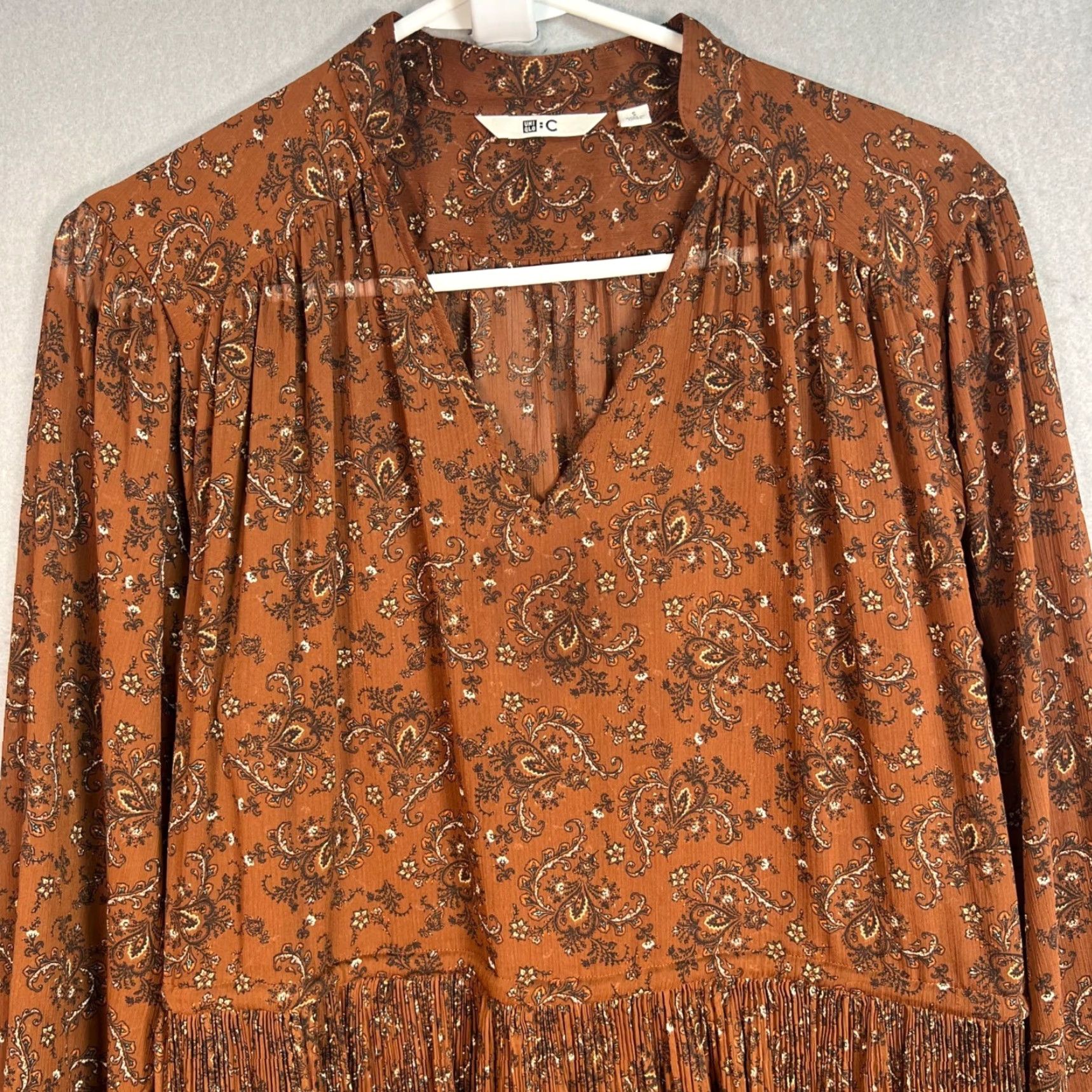 Uniqlo VINTAGE Uniqlo Womens Small Long-Sleeve Paisley Midi Dress Brown Polyester Size S / US 4 / IT 40 - 5 Thumbnail