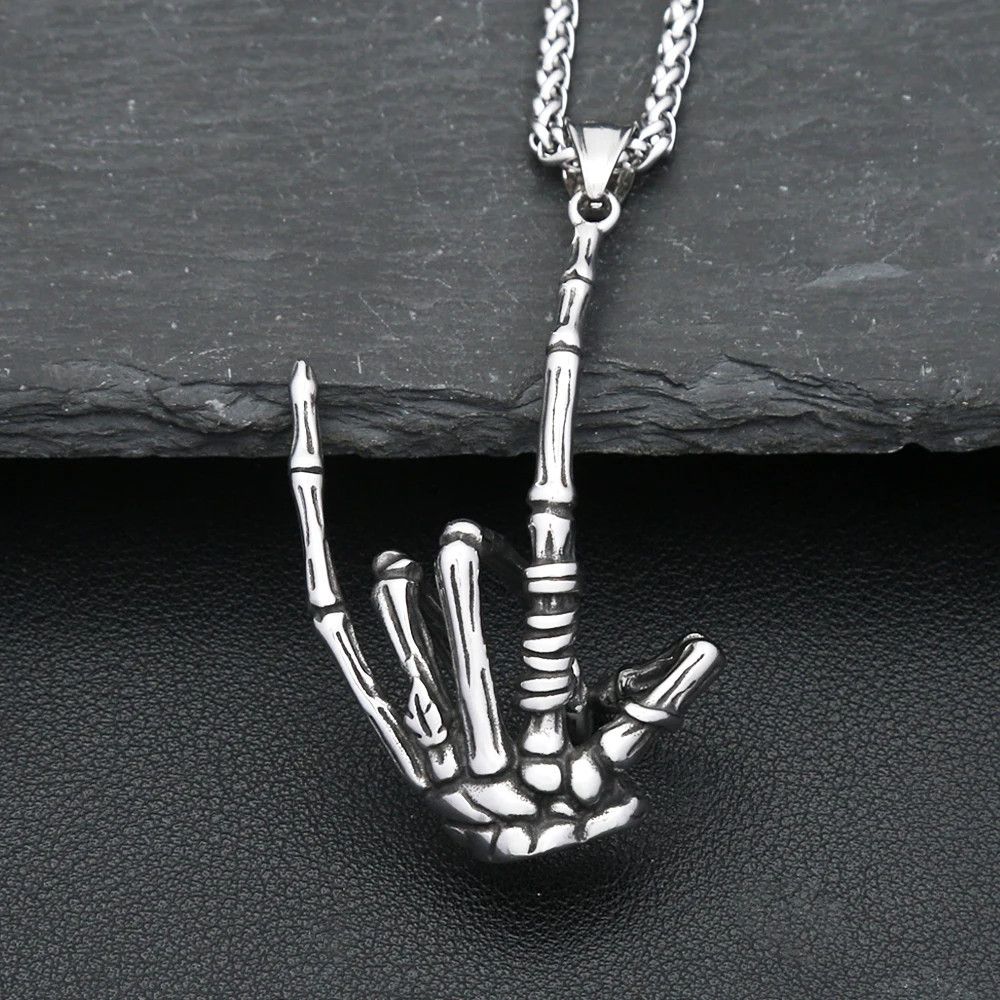 Jewelry Vintage Gothic Skull Gestures Pendant Necklace Size ONE SIZE - 6 Thumbnail