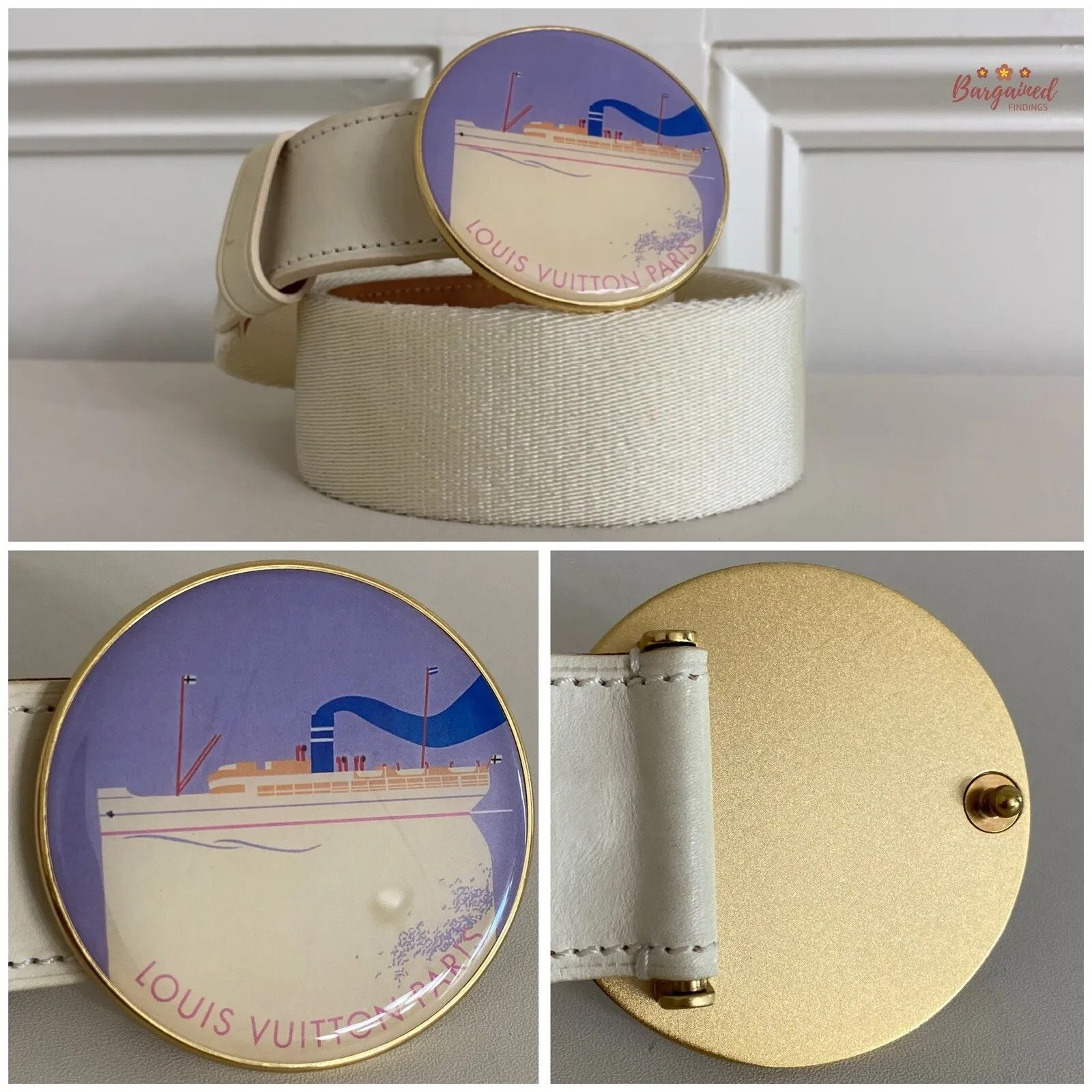 Louis Vuitton Louis Vuitton Cream Canvas Leather Boat Cruise Buckle Belt Size 34 - 2 Thumbnail