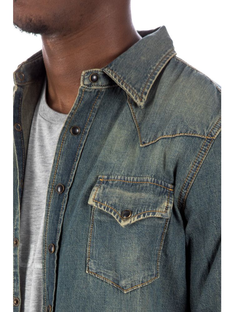 Saint Laurent Paris o1s1wg111124 Western Shirt In Denim in Deep Vintage Blue Size US XL / EU 56 / 4 - 6 Thumbnail