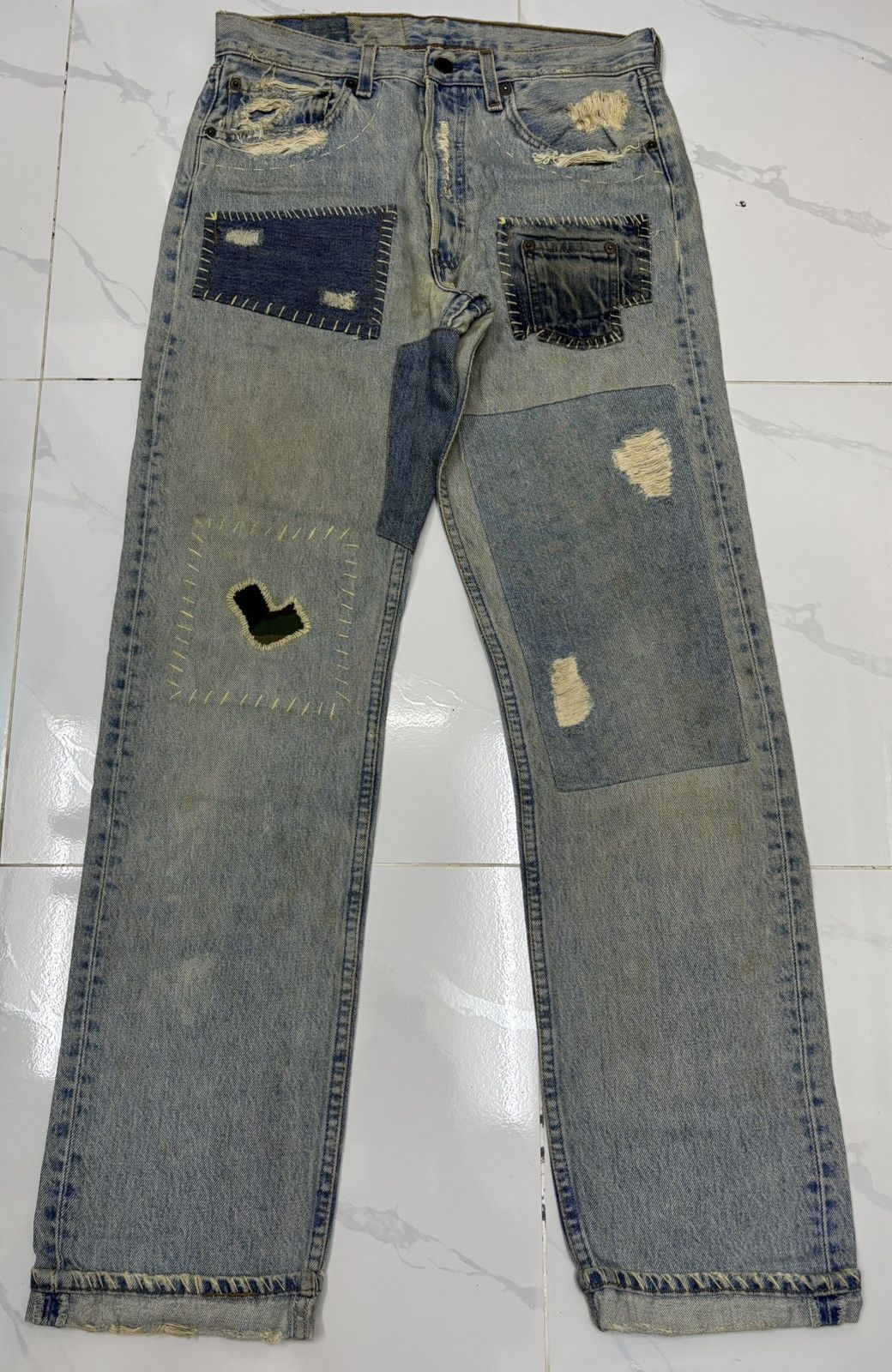 Kapital GRAIL Levis 501 Boro Sashiko Custom Distressed Denim Jeans Size US 30 / EU 46 - 13 Thumbnail