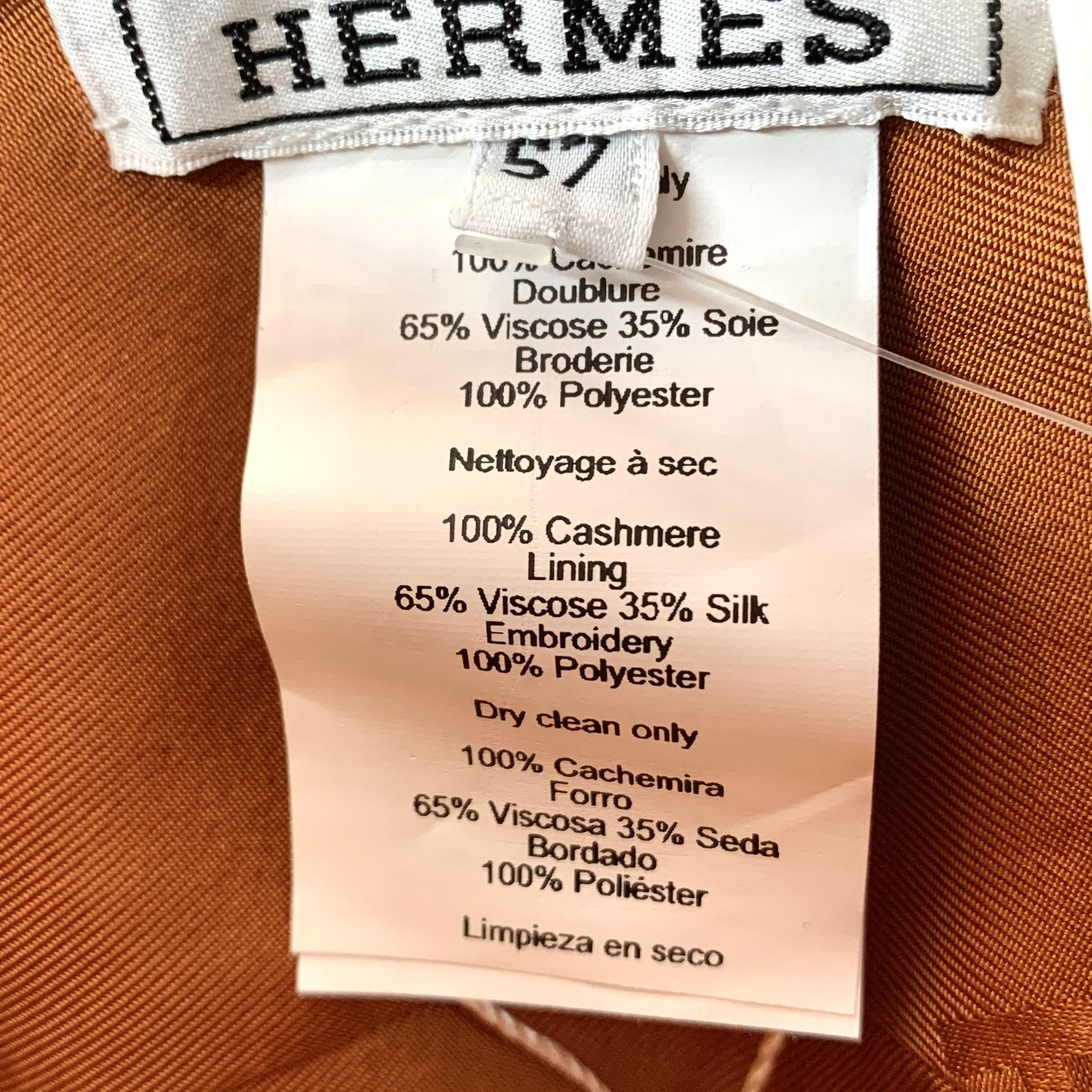 Hermes Hermès Brown Embroidered Cashmere Bucket Hat (Size 60cm) Size ONE SIZE - 3 Thumbnail