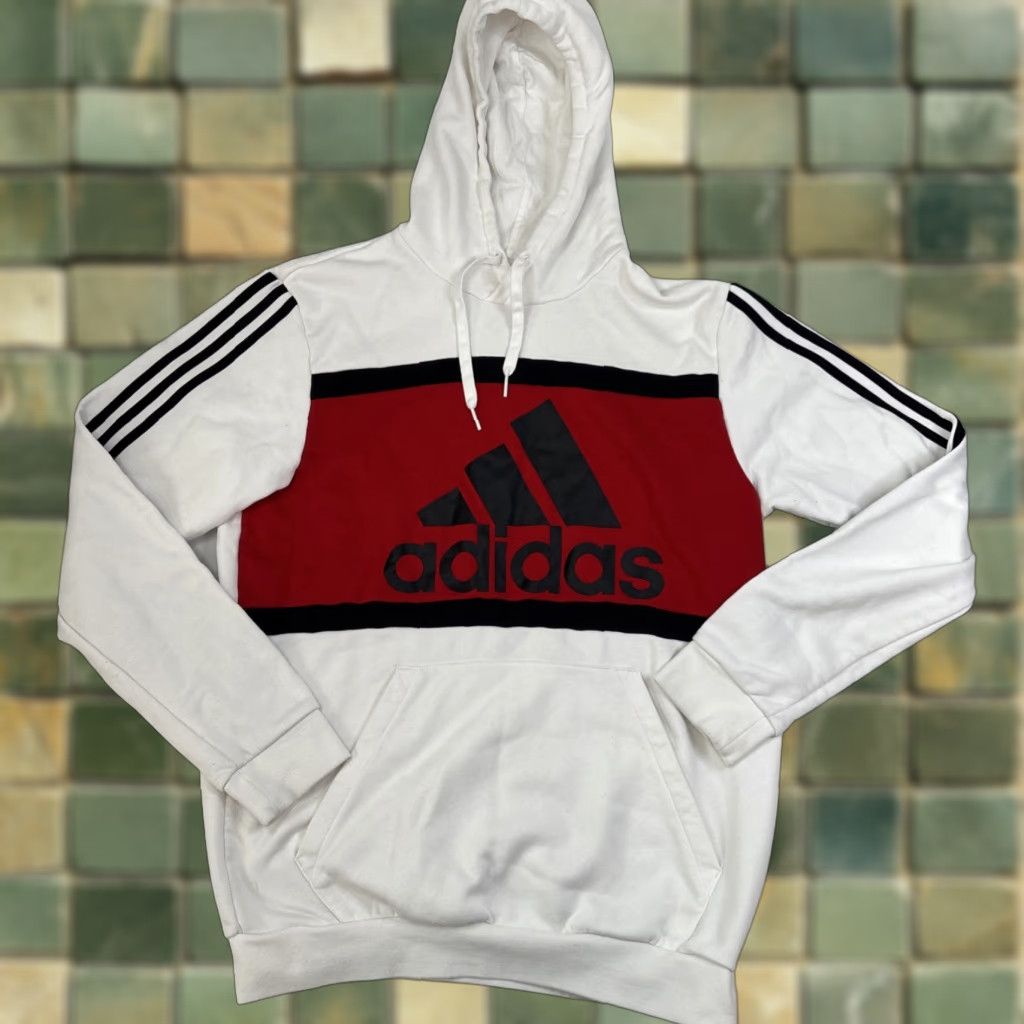 Adidas Adidas Hoodie Men's Large White Big Logo 3 Stripe Red Drawstring Pullover Size US L / EU 52-54 / 3 - 1 Thumbnail