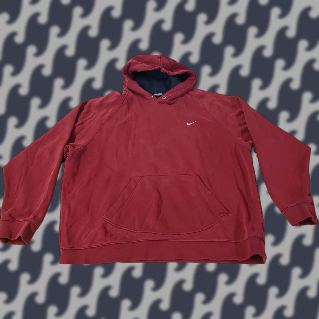 Nike VINTAGE Nike Hoodie Mens XL Red Swoosh Logo 90s Pullover Hooded Pocket Crew Neck Tonal Silver Tag Cotton Regular Size US XL / EU 56 / 4 - 1 Thumbnail