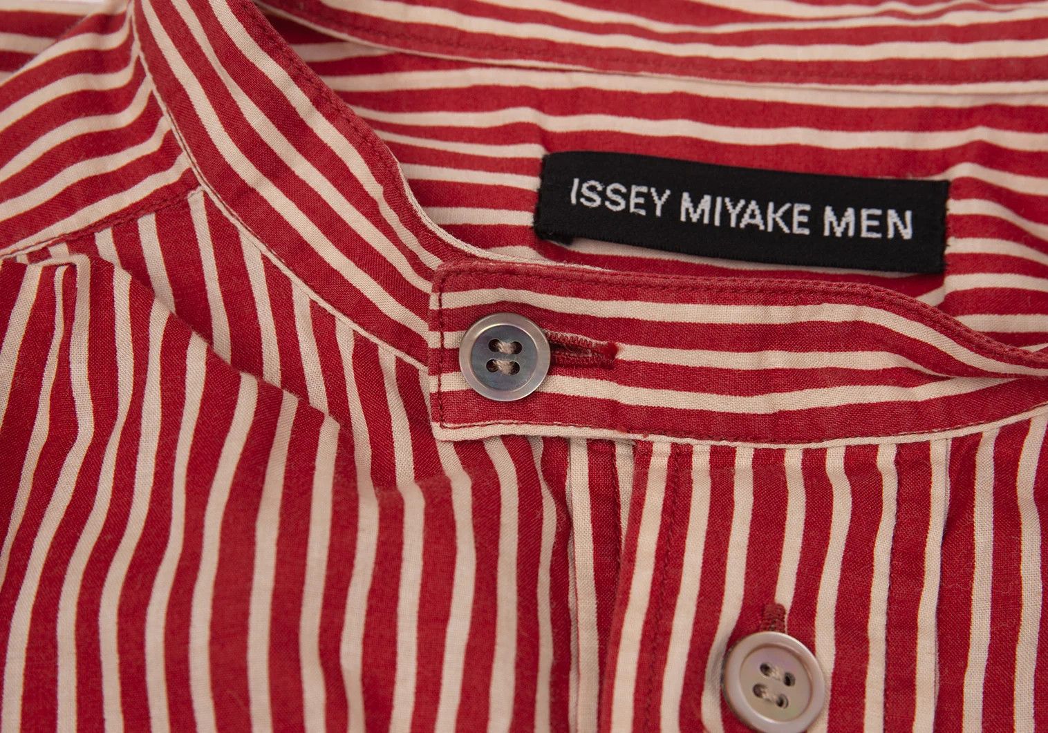 Issey Miyake Cotton Stripe Band Collar Pullover Shirt Red Cream Size US S / EU 44-46 / 1 - 4 Thumbnail