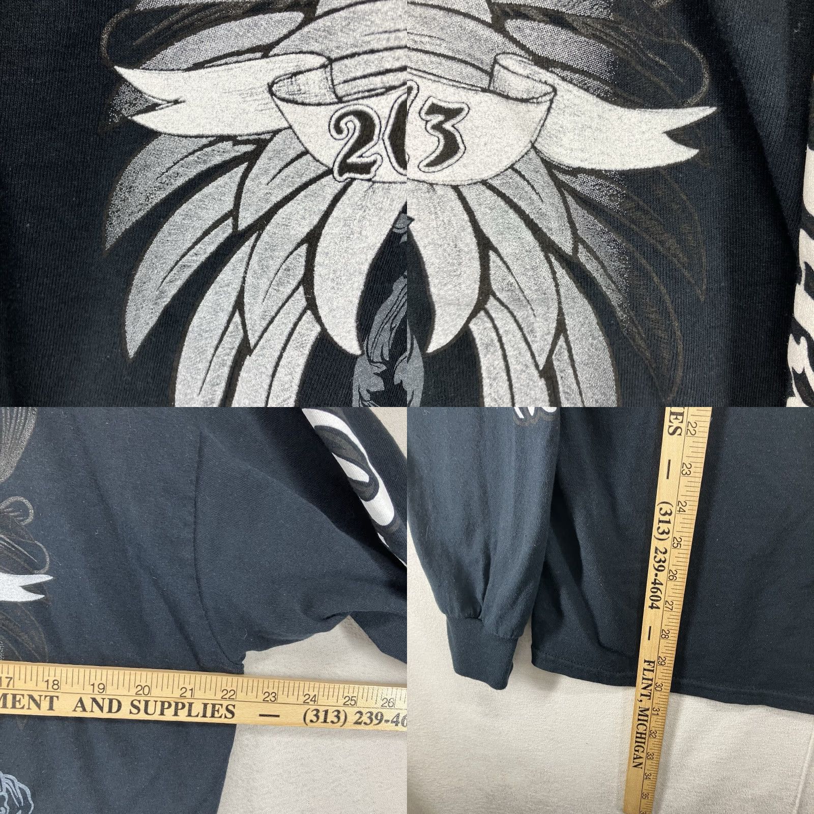 Gildan VINTAGE Women's Biker Shirt Long Sleeve Graphic Double-Sided Heart Wings Oversized L Black 100% Cotton Glitter USA Motorcycle T-Shirt Men/Women? Size L / US 10 / IT 46 - 9 Thumbnail