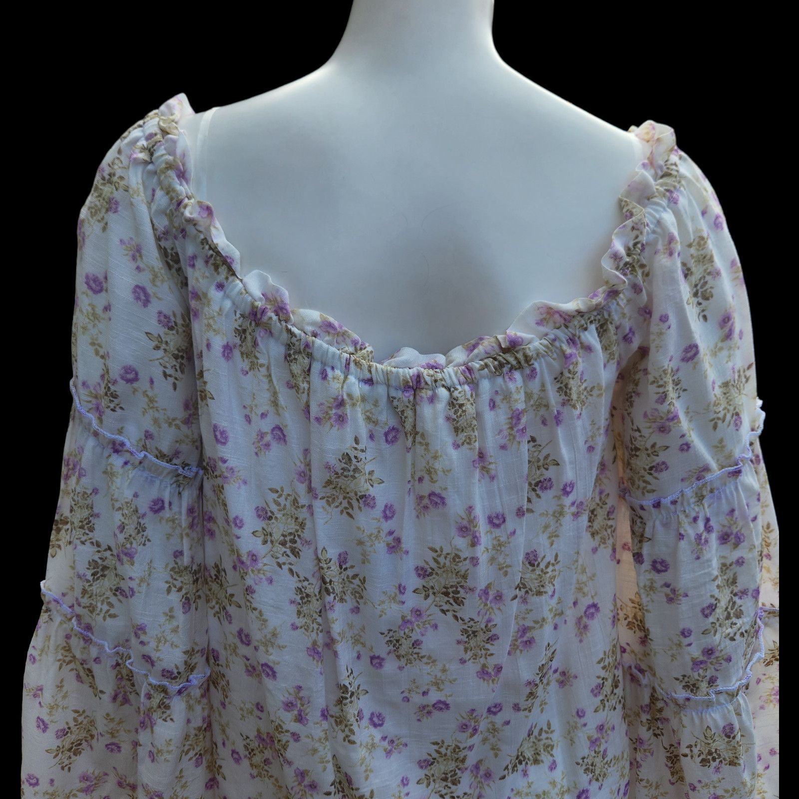 rue21 Rue21 Purple Ivory Floral Blouse Size Large Bell Sleeves Size L / US 10 / IT 46 - 9 Thumbnail