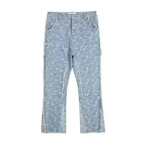 image of Vintage Y2K Double Knee Paisley Denim Jeans in Blue, Men's (Size 34)