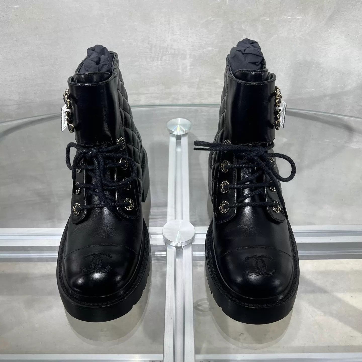 Chanel Chanel women's black CC quilted short boots Size US 5.5 / IT 35.5 - 1 Thumbnail