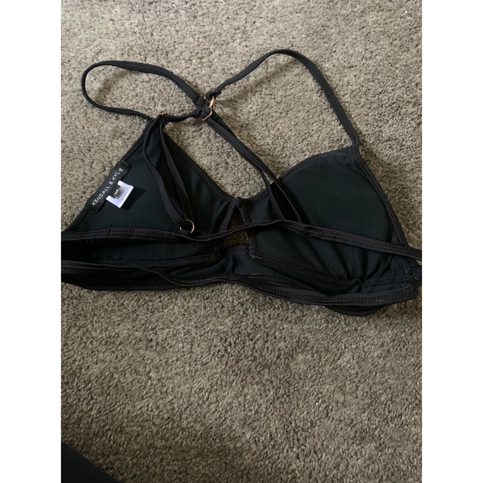 Vintage Kendall + Kylie Bralette Bikini Top XS Black Womens Swimsuit Spaghetti Adjustable Strap Beach Nylon Blend Size XS / US 0-2 / IT 36-38 - 2 Thumbnail